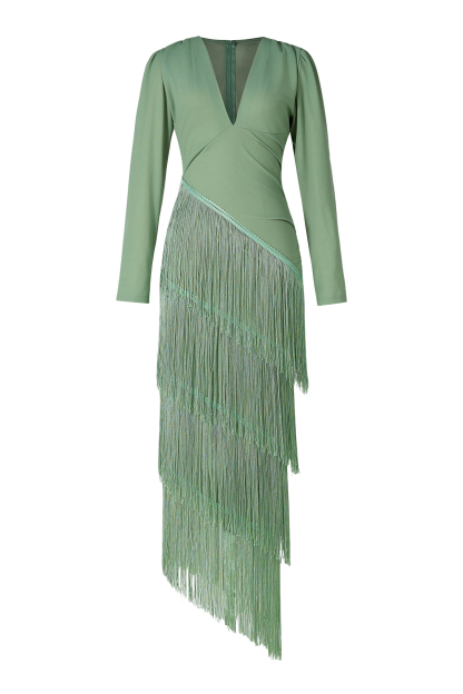 Tassel Ruched Long Sleeve Midi Dress