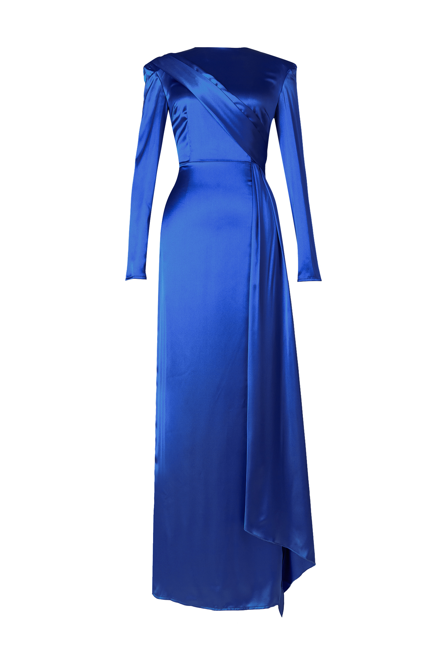 Satin Solid Long Sleeve Midi Dress