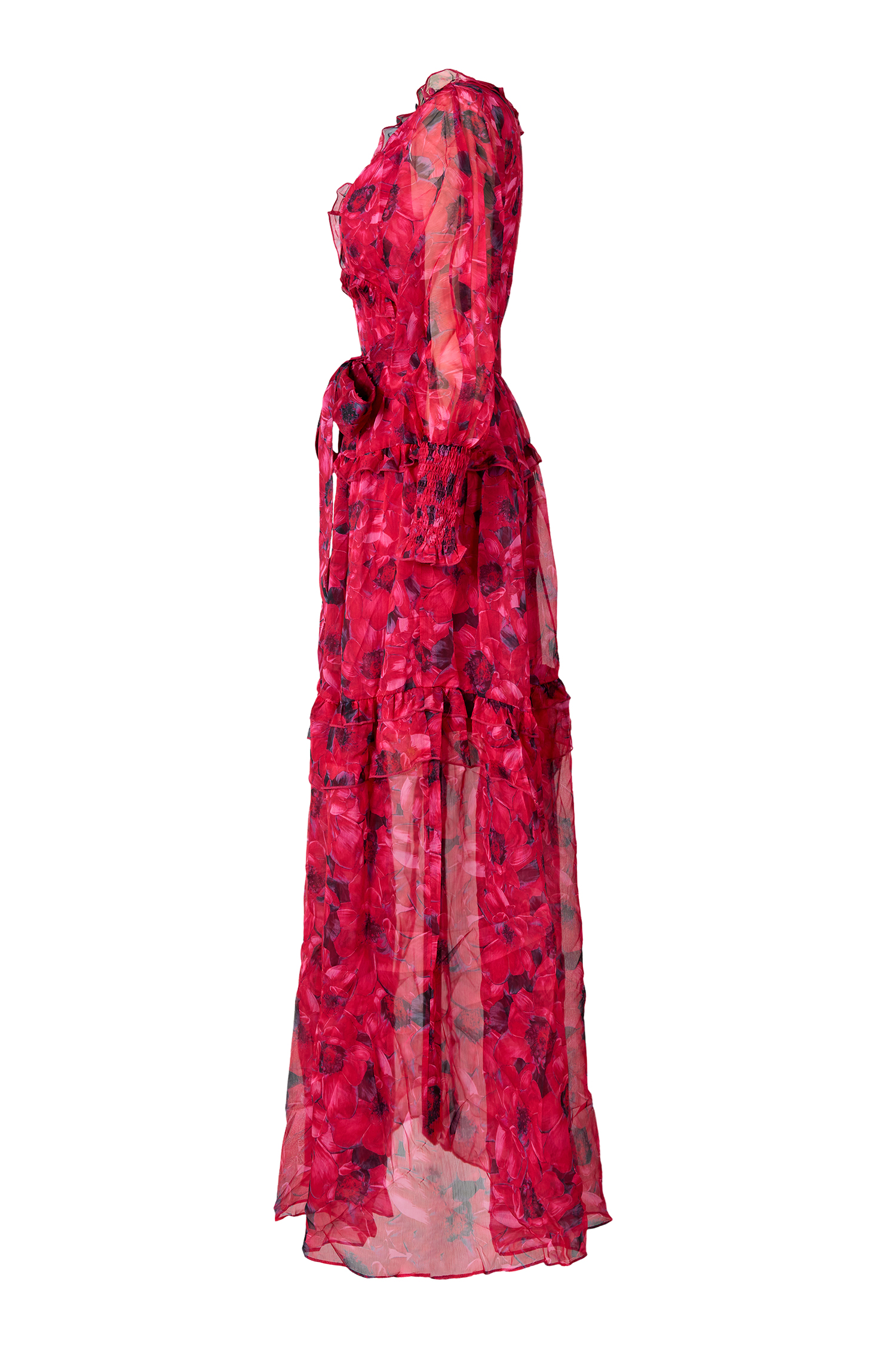 Floral Ruffle Lantern Sleeve Midi Dress