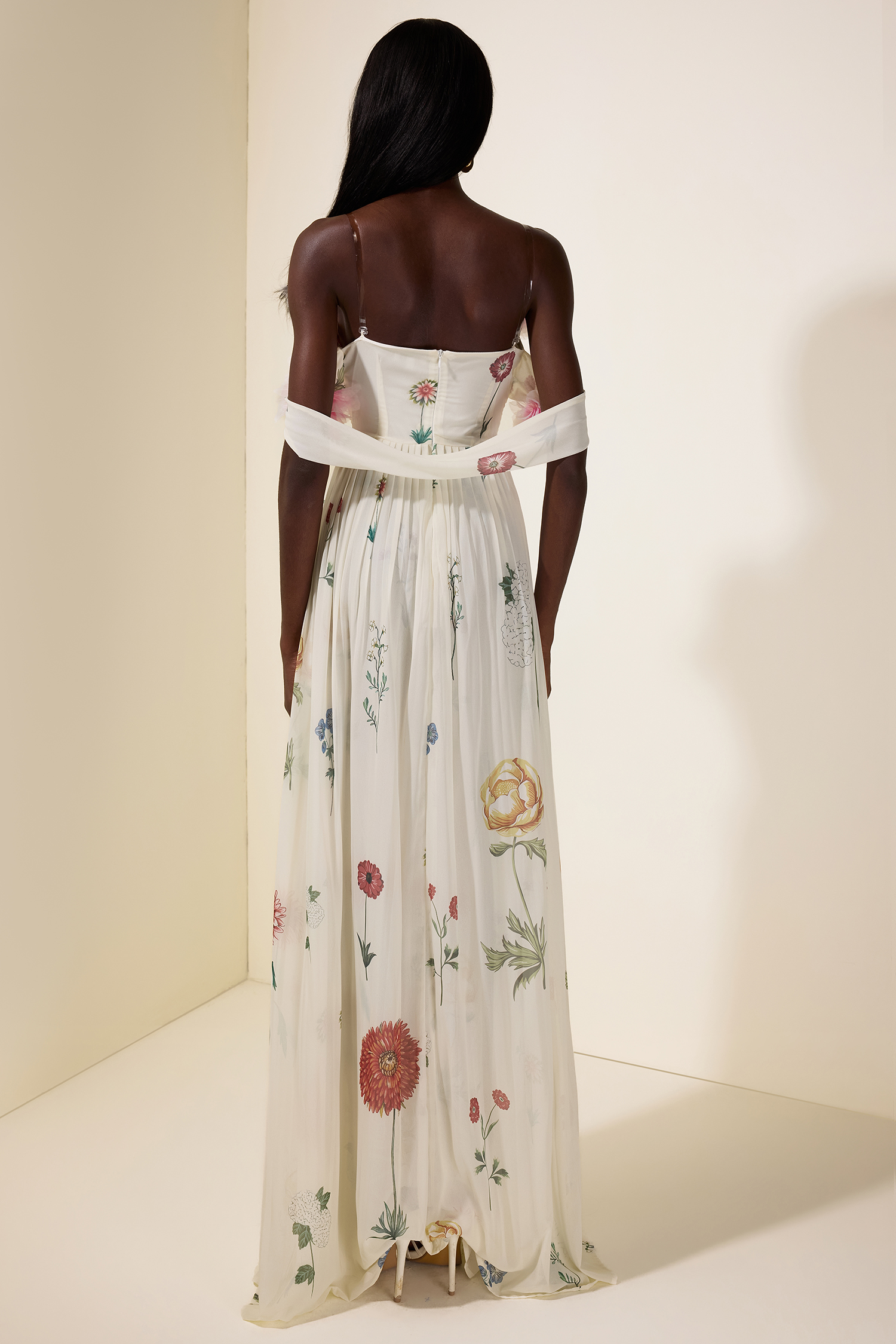 Chiffon Floral Off-Shoulder Maxi Dress