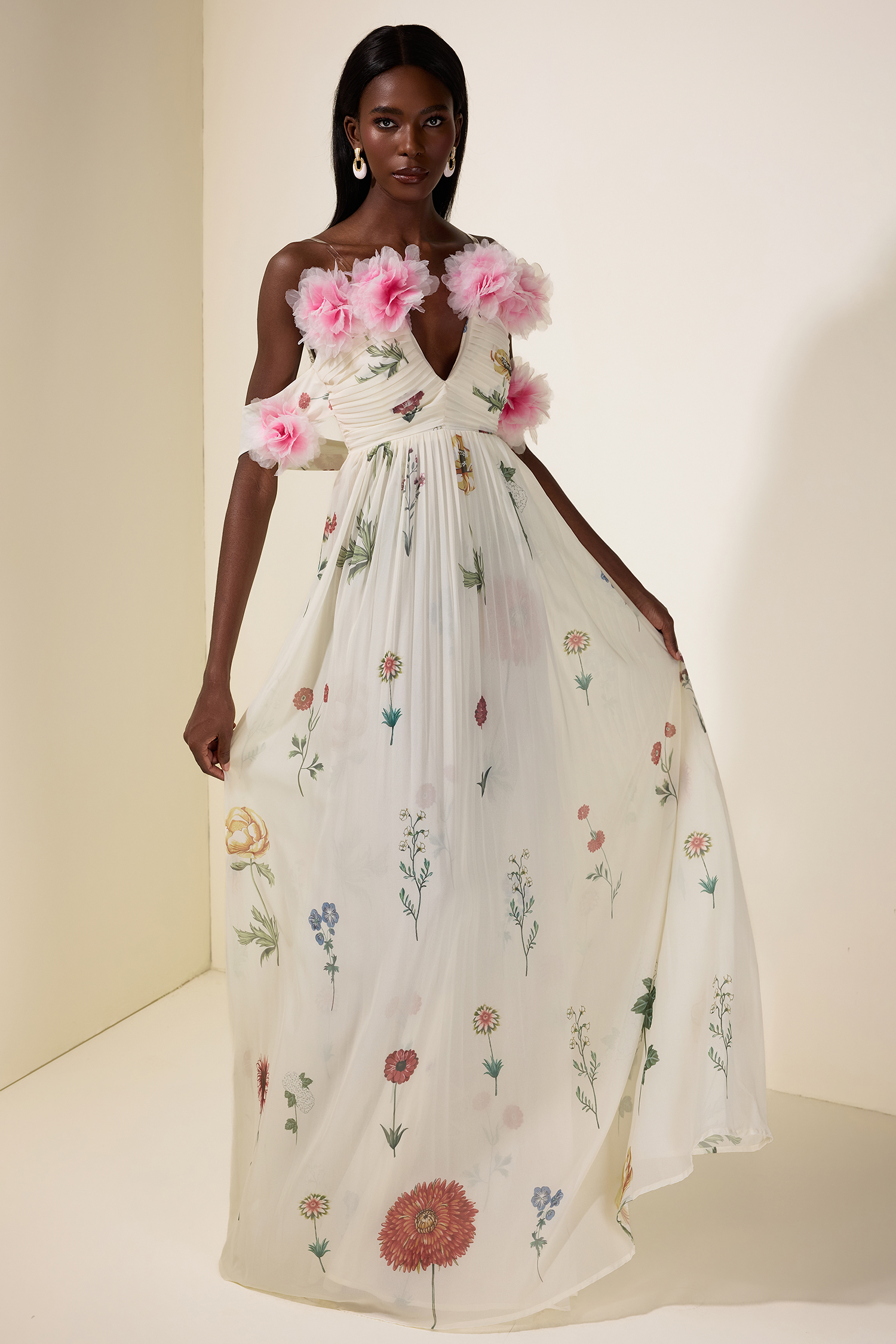 Chiffon Floral Off-Shoulder Maxi Dress