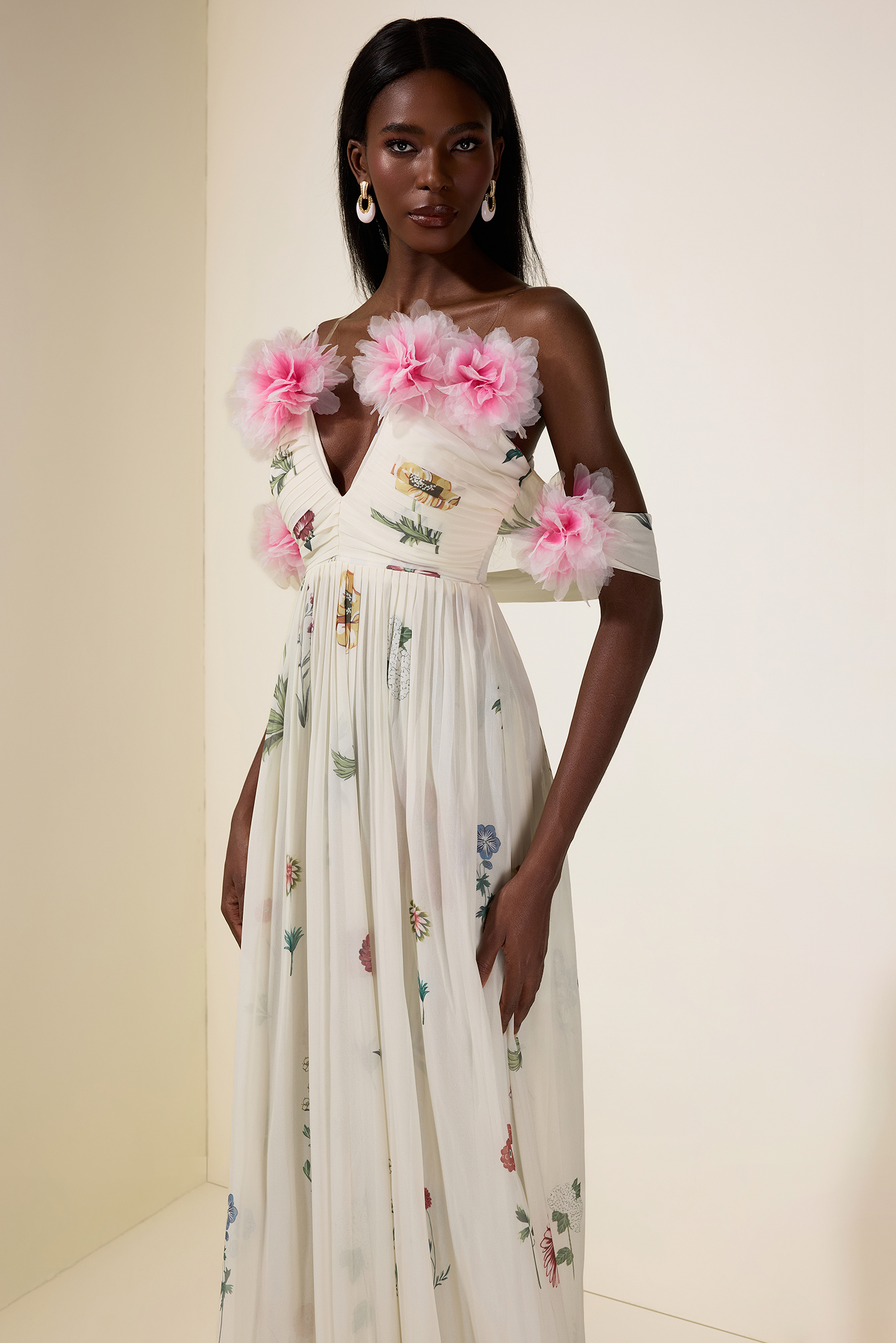 Chiffon Floral Off-Shoulder Maxi Dress