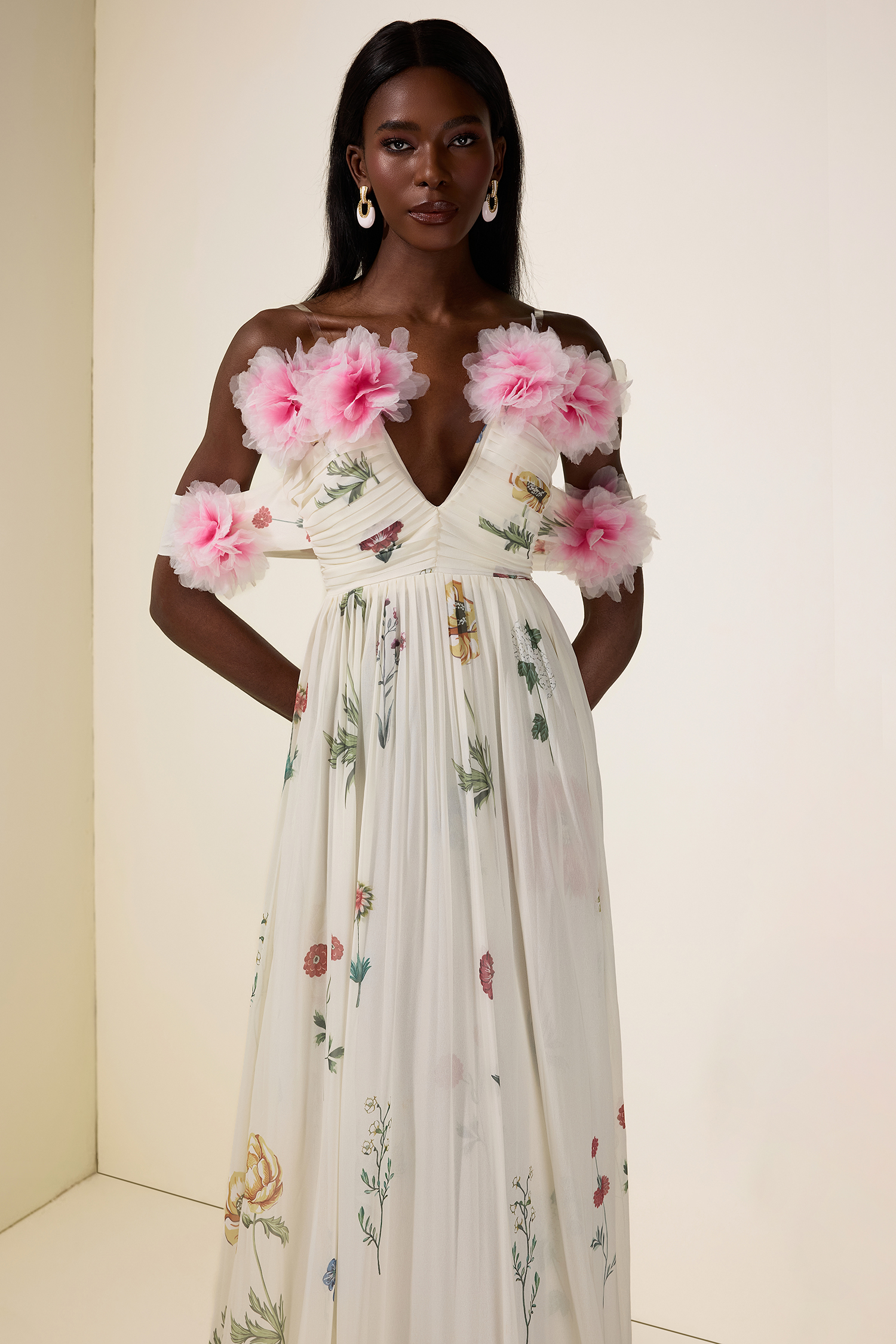 Chiffon Floral Off-Shoulder Maxi Dress