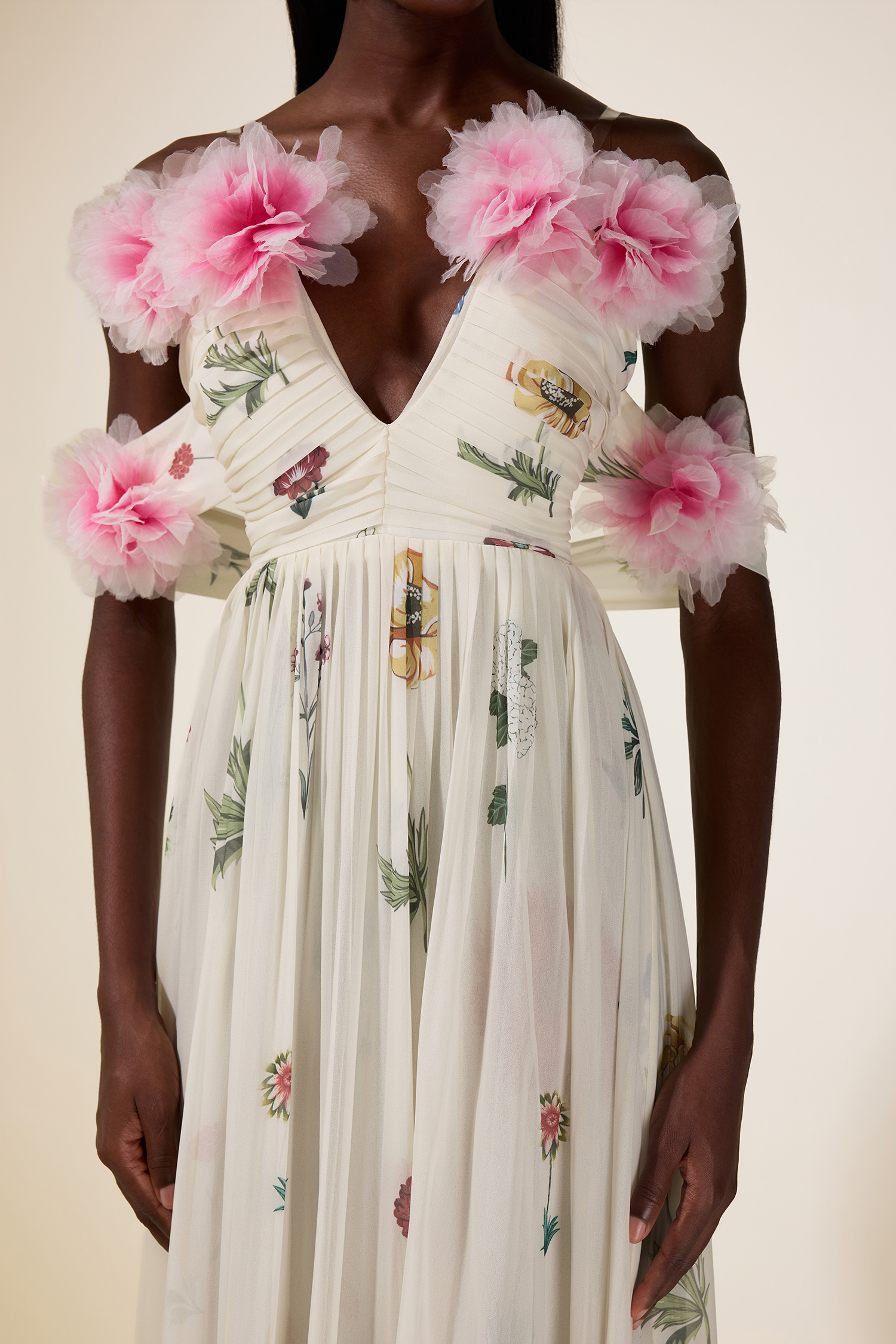 Chiffon Floral Off-Shoulder Maxi Dress