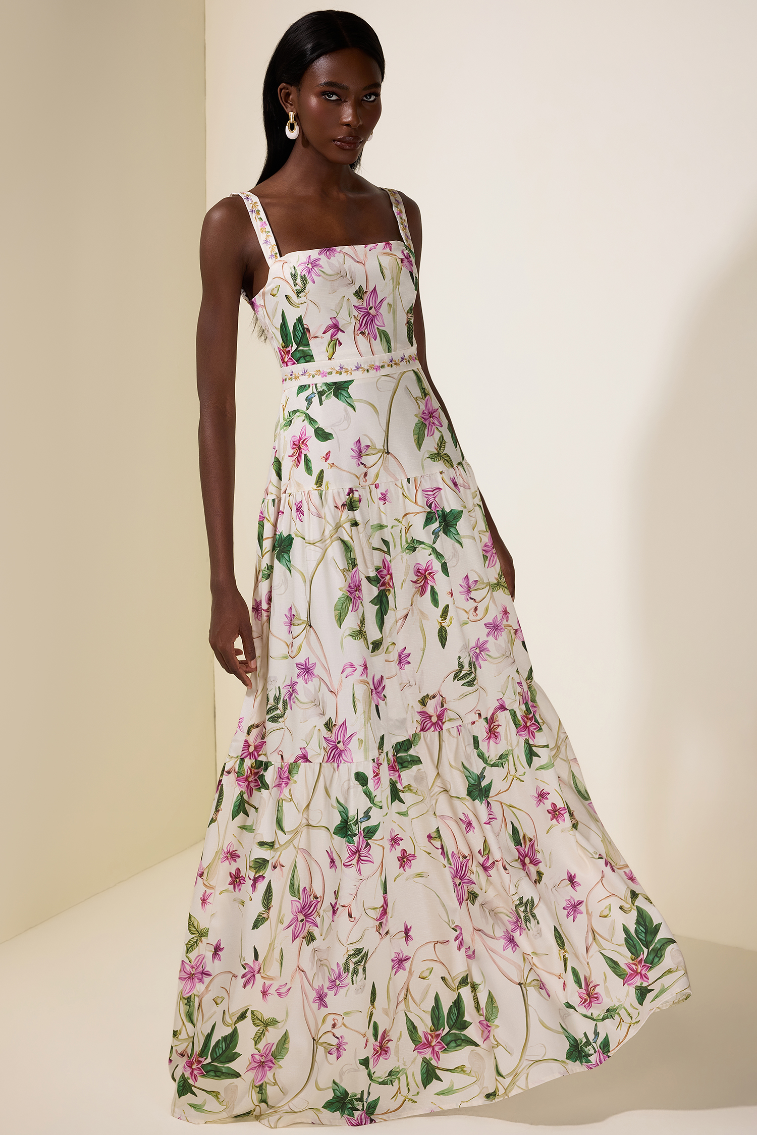 Embroidered Floral Slip Maxi Dress