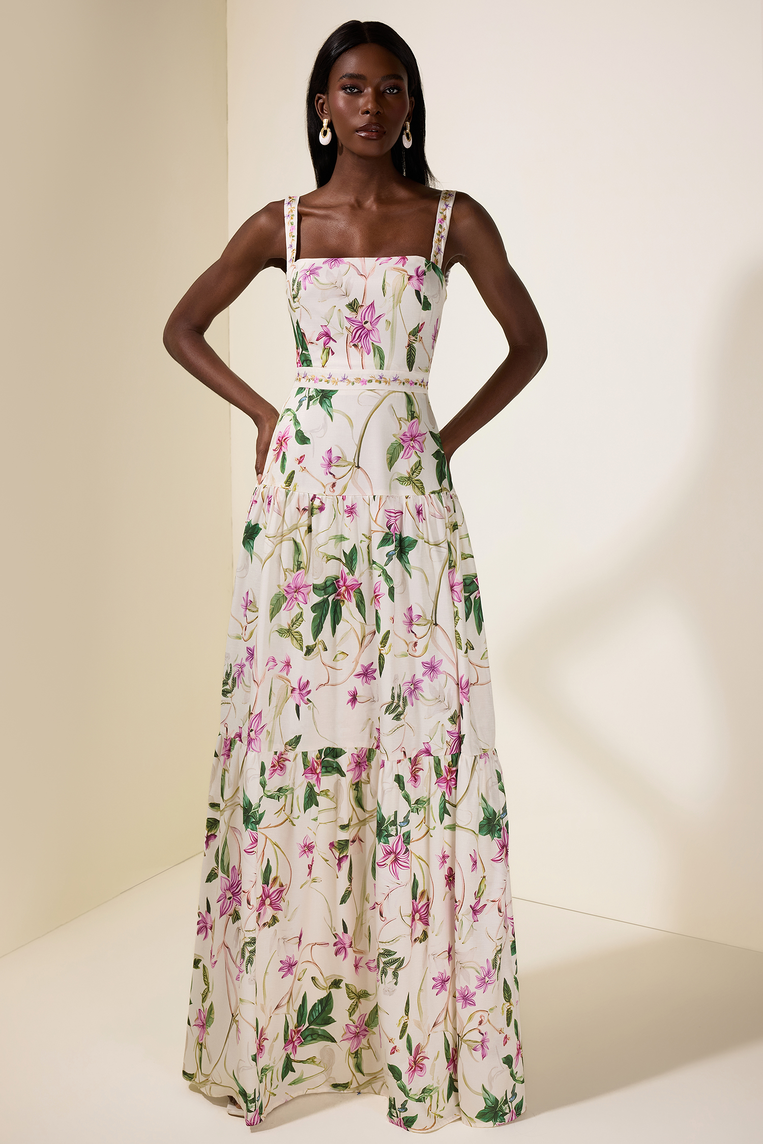 Embroidered Floral Slip Maxi Dress
