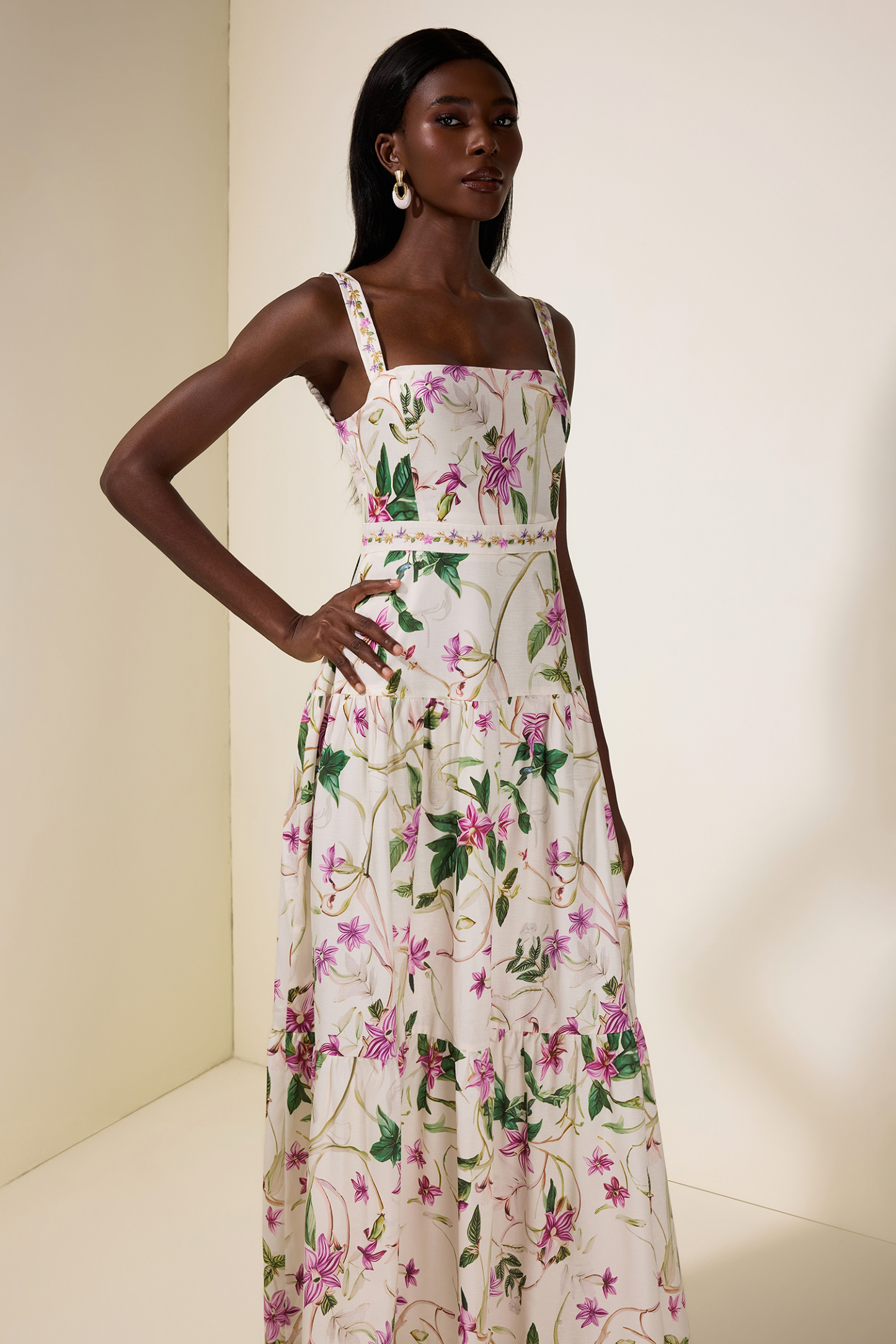 Embroidered Floral Slip Maxi Dress