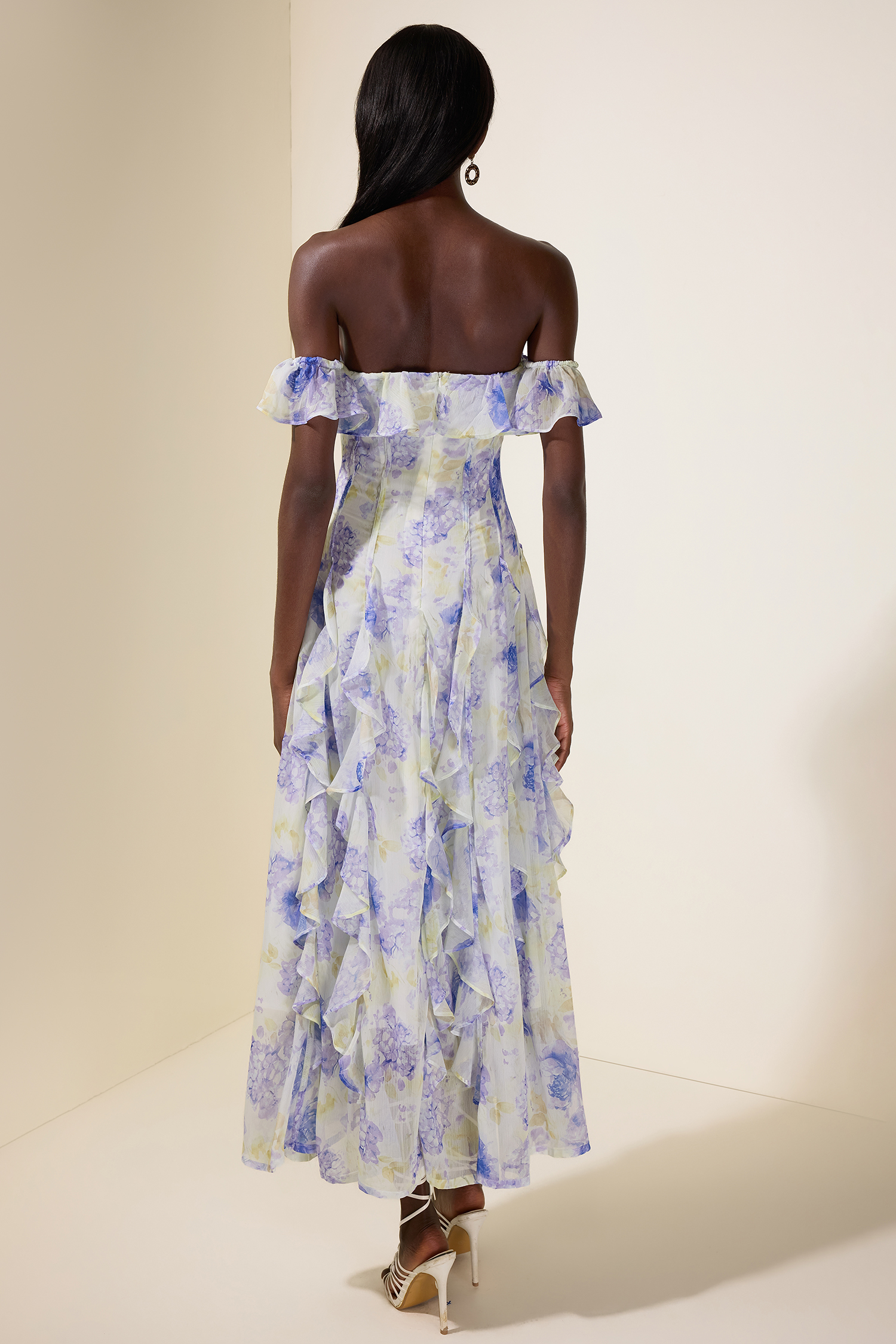 Floral Frill Off-Shoulder Maxi Dress