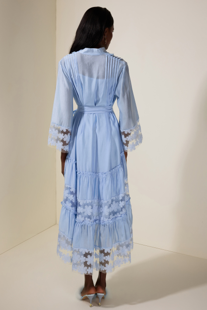 Embroidered Lace Midi Dress With Belt