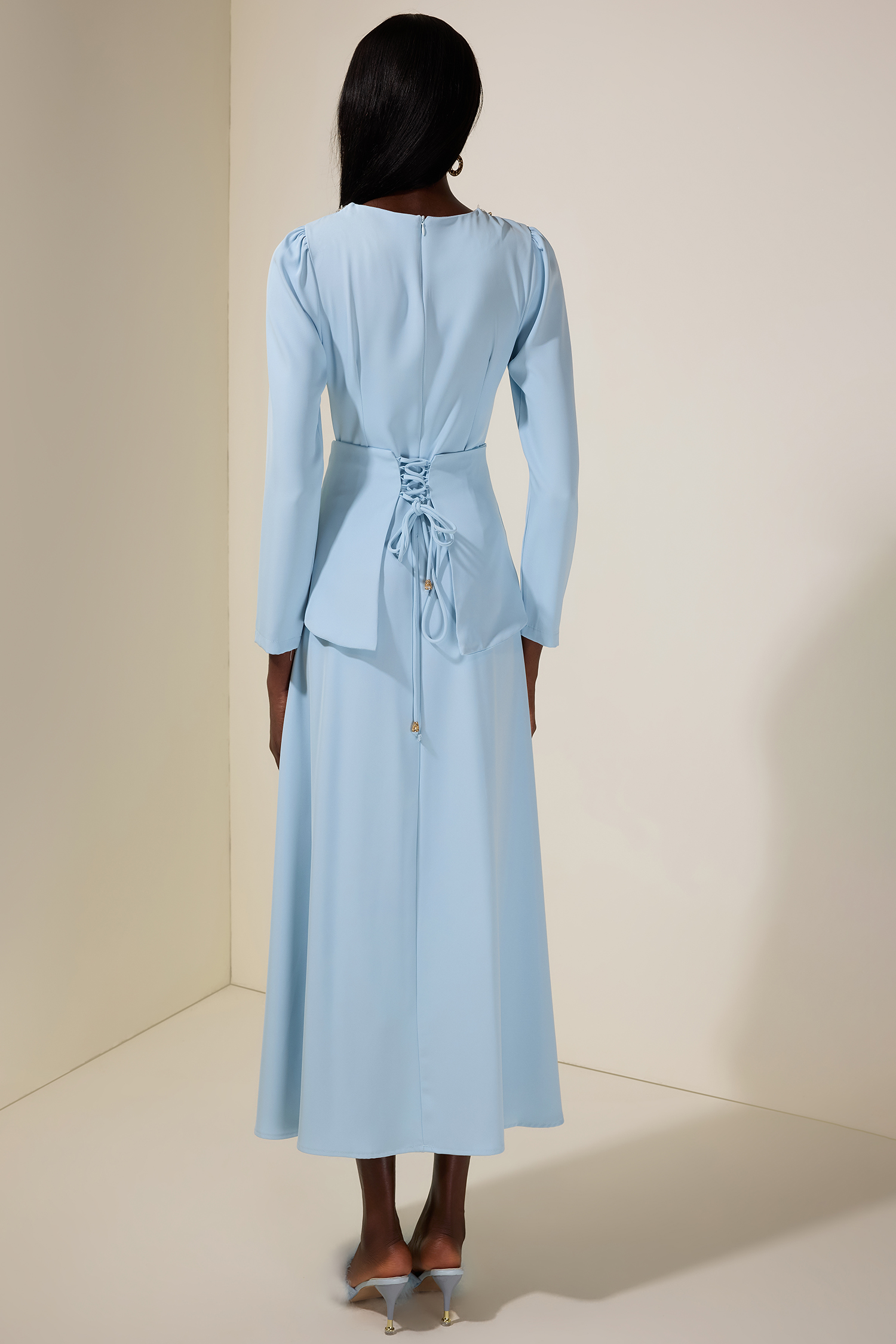 Rhinestone Long Sleeve Midi Dress