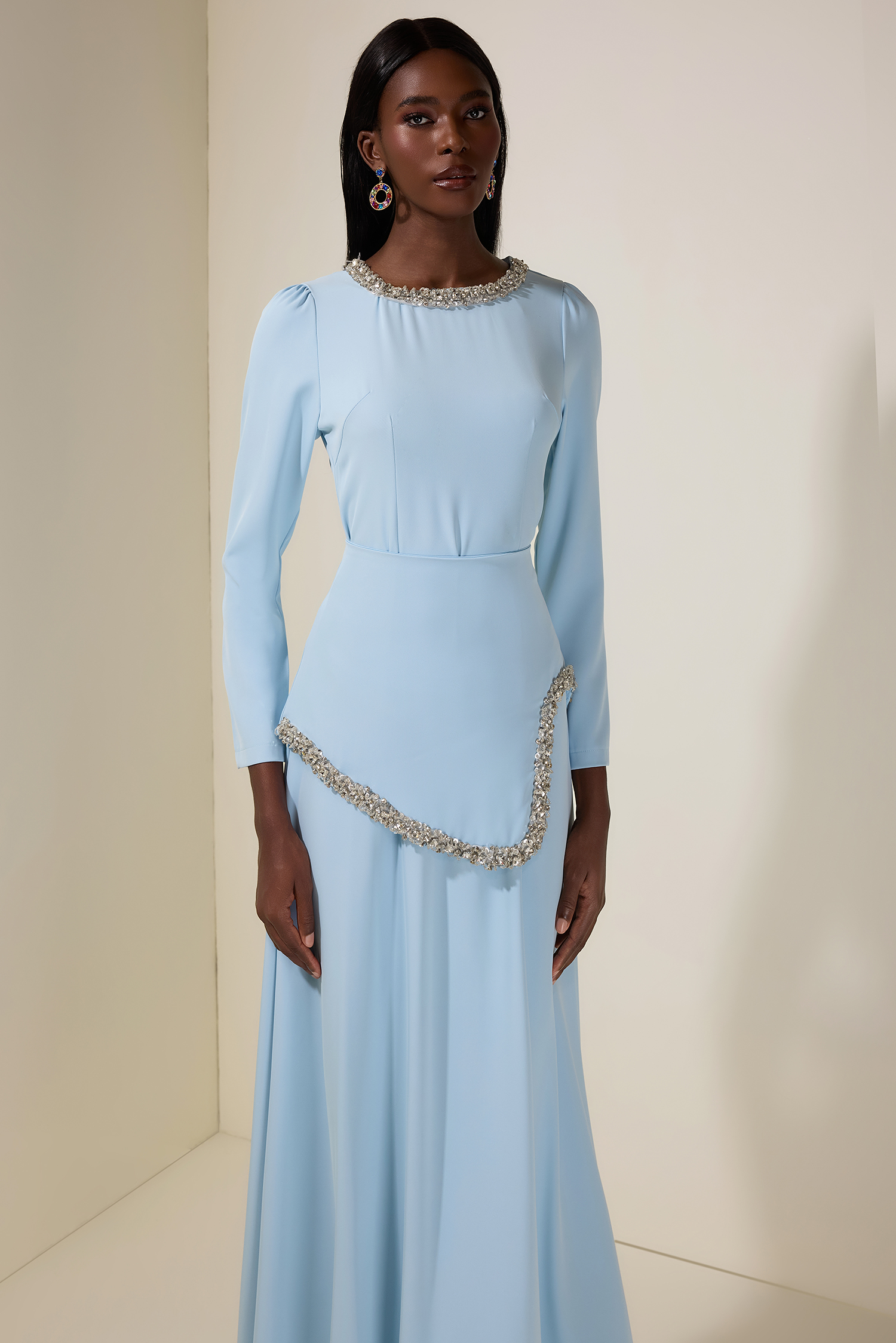 Rhinestone Long Sleeve Midi Dress