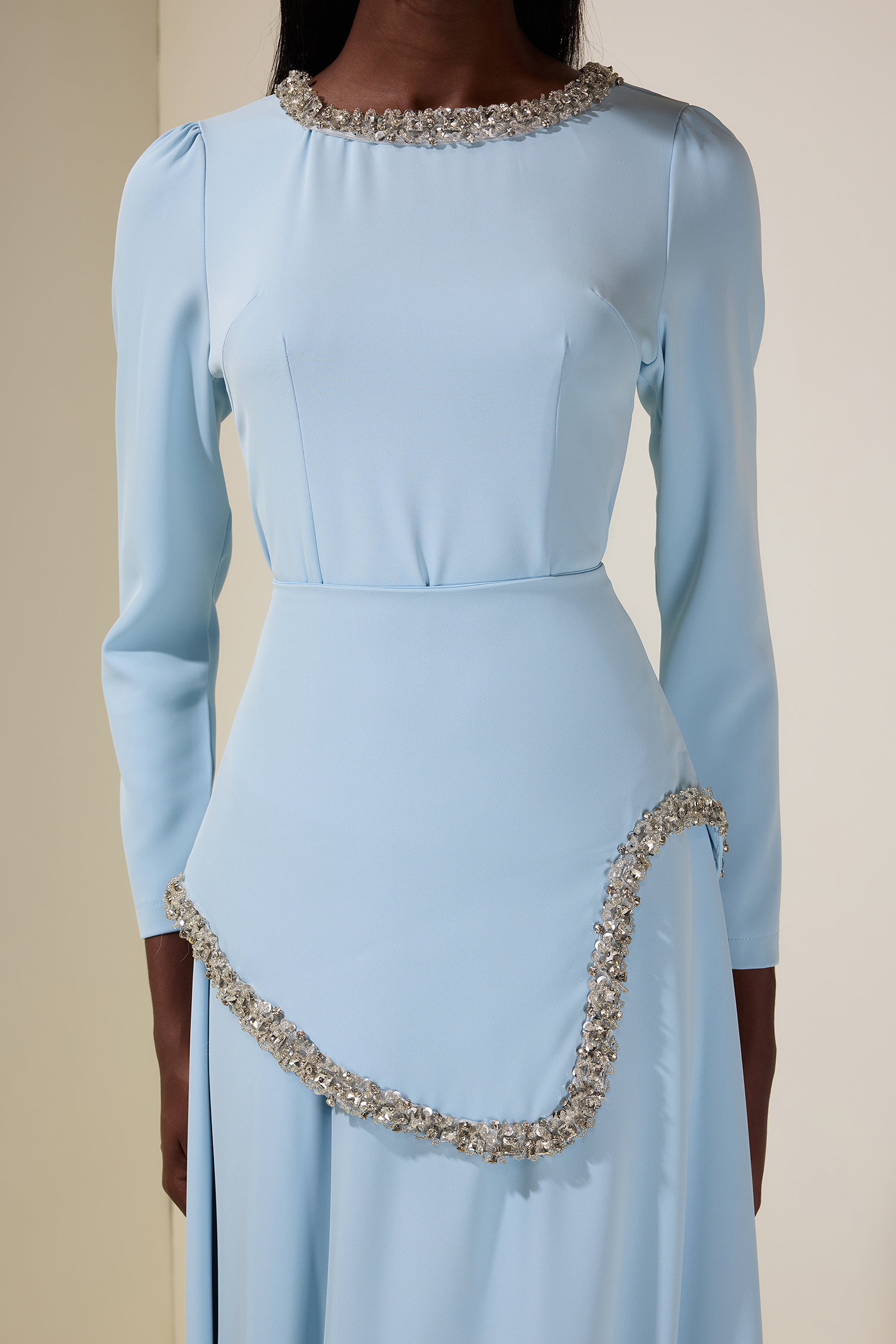 Rhinestone Long Sleeve Midi Dress