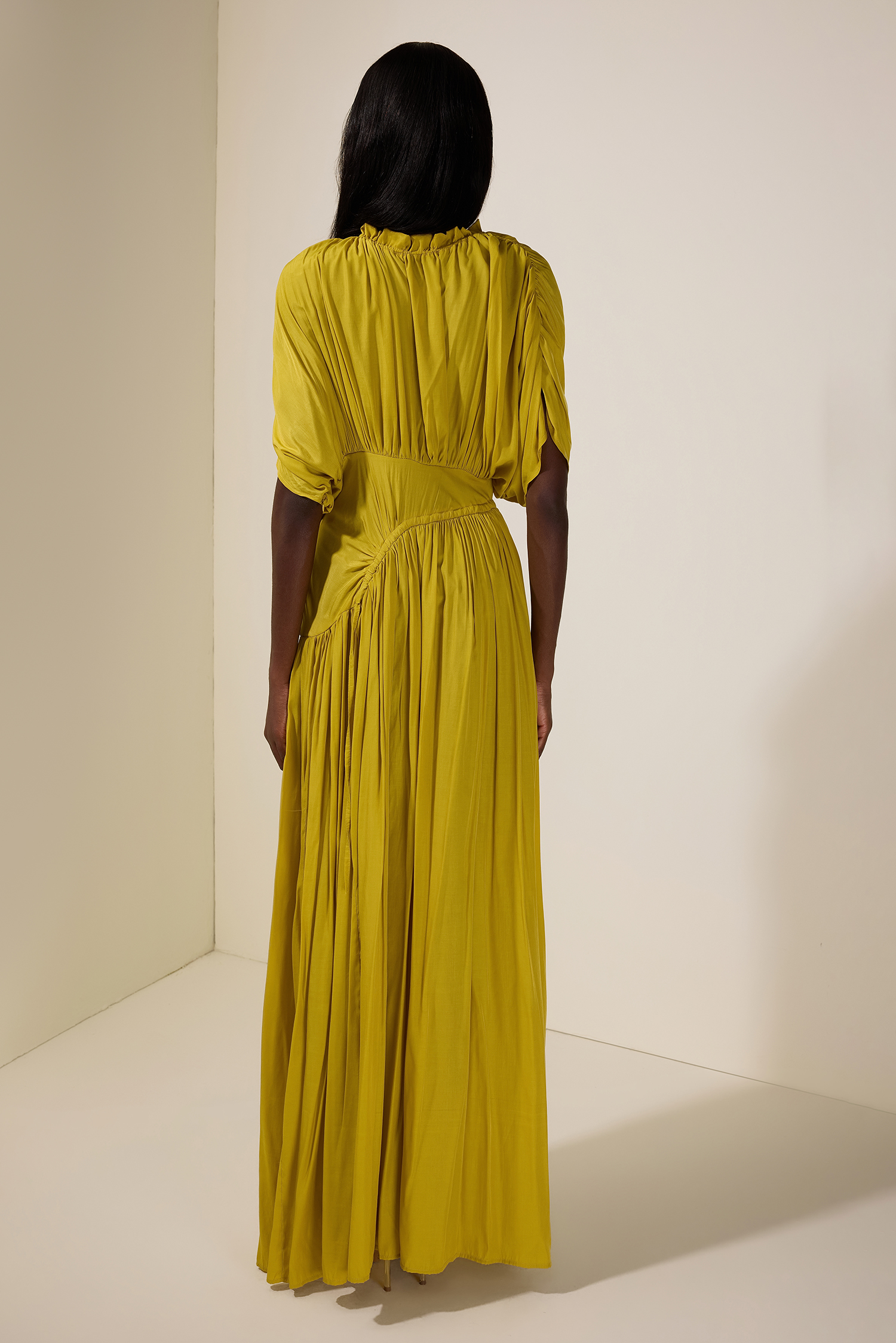 Solid Shirring Tie-Up Maxi Dress