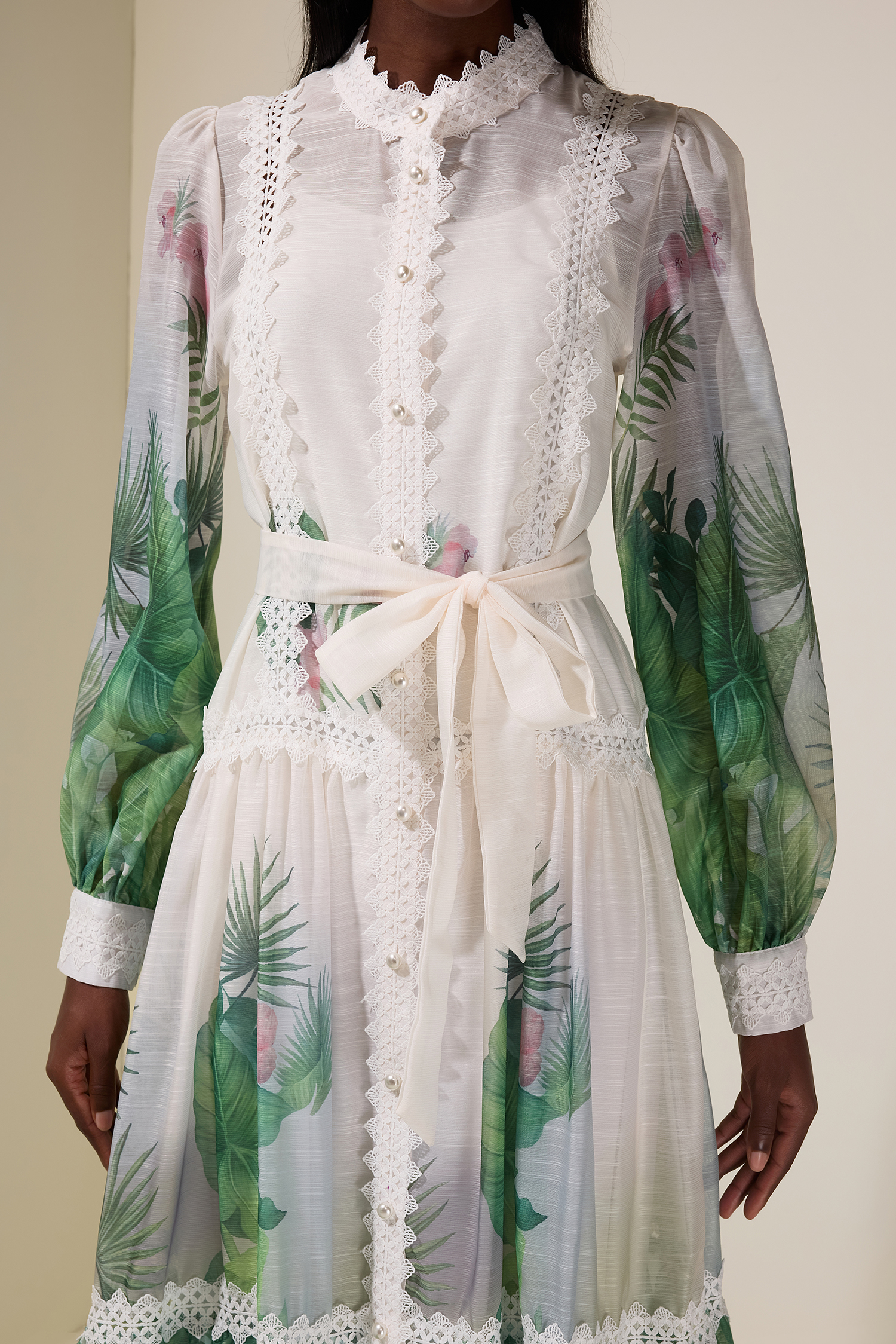 Botanical Print Single Breasted Maxi Dress With Belt