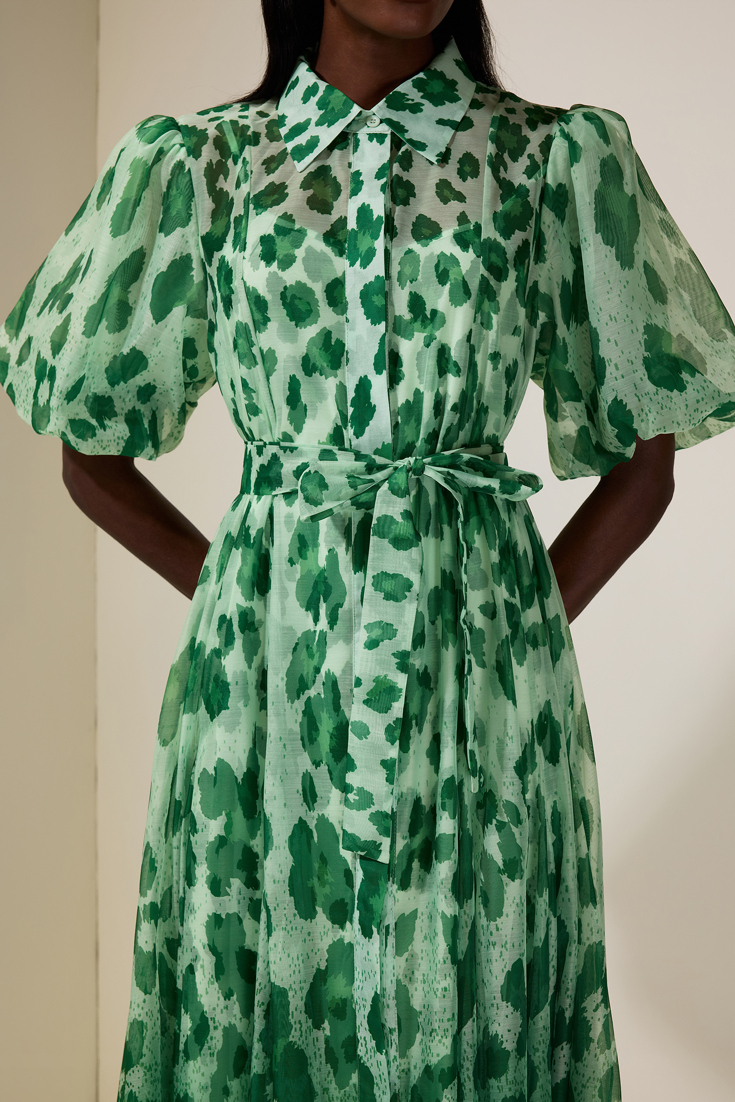 Floral Gradient Color Midi Dress With Belt