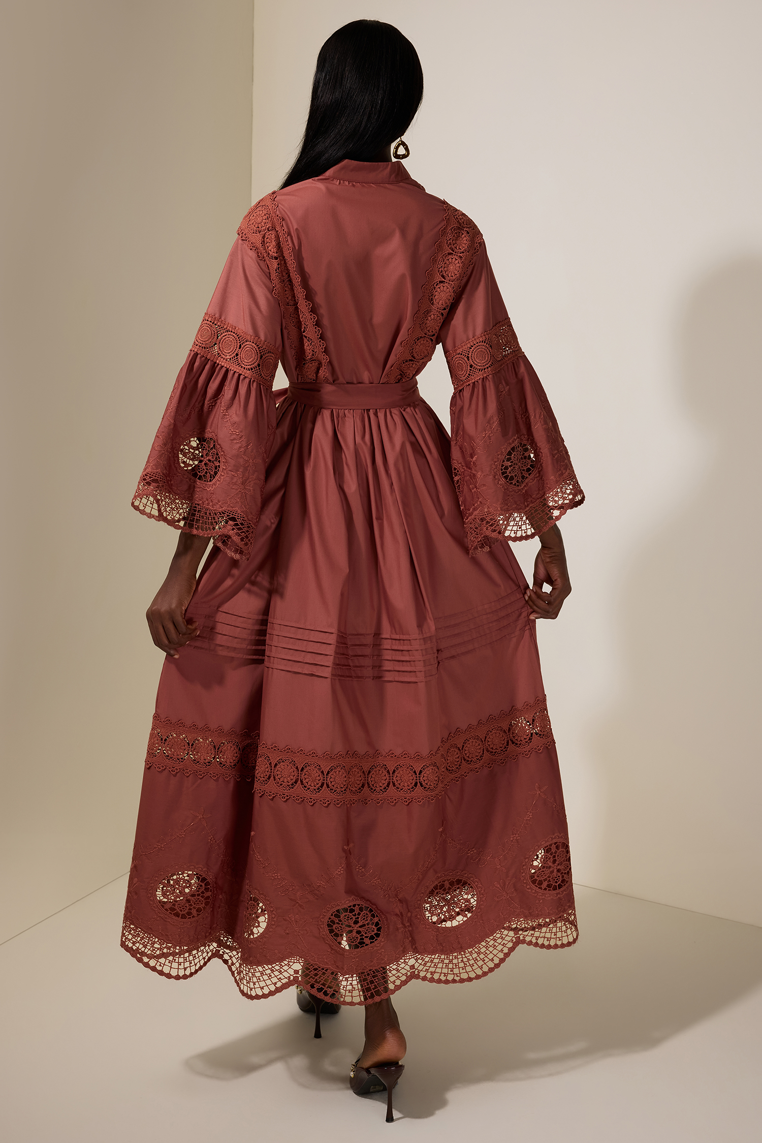 Embroidered Lace Bell Sleeve Maxi Dress