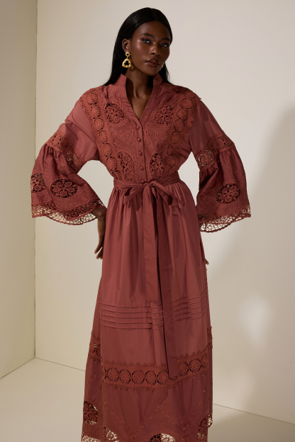 Embroidered Lace Bell Sleeve Maxi Dress
