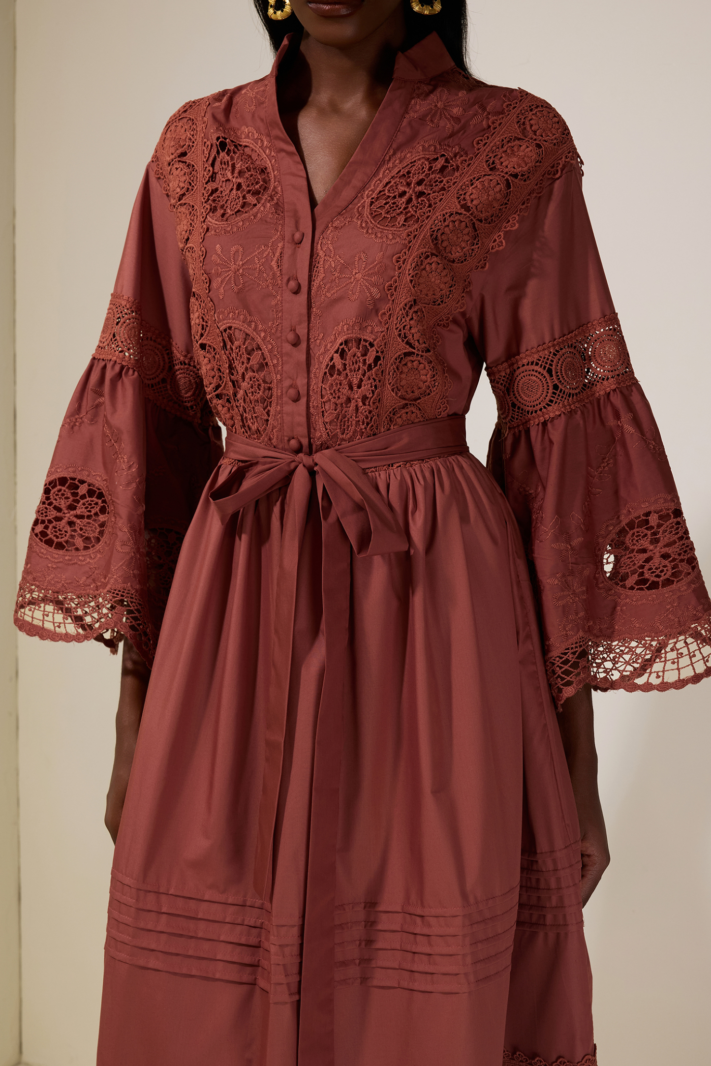 Embroidered Lace Bell Sleeve Maxi Dress