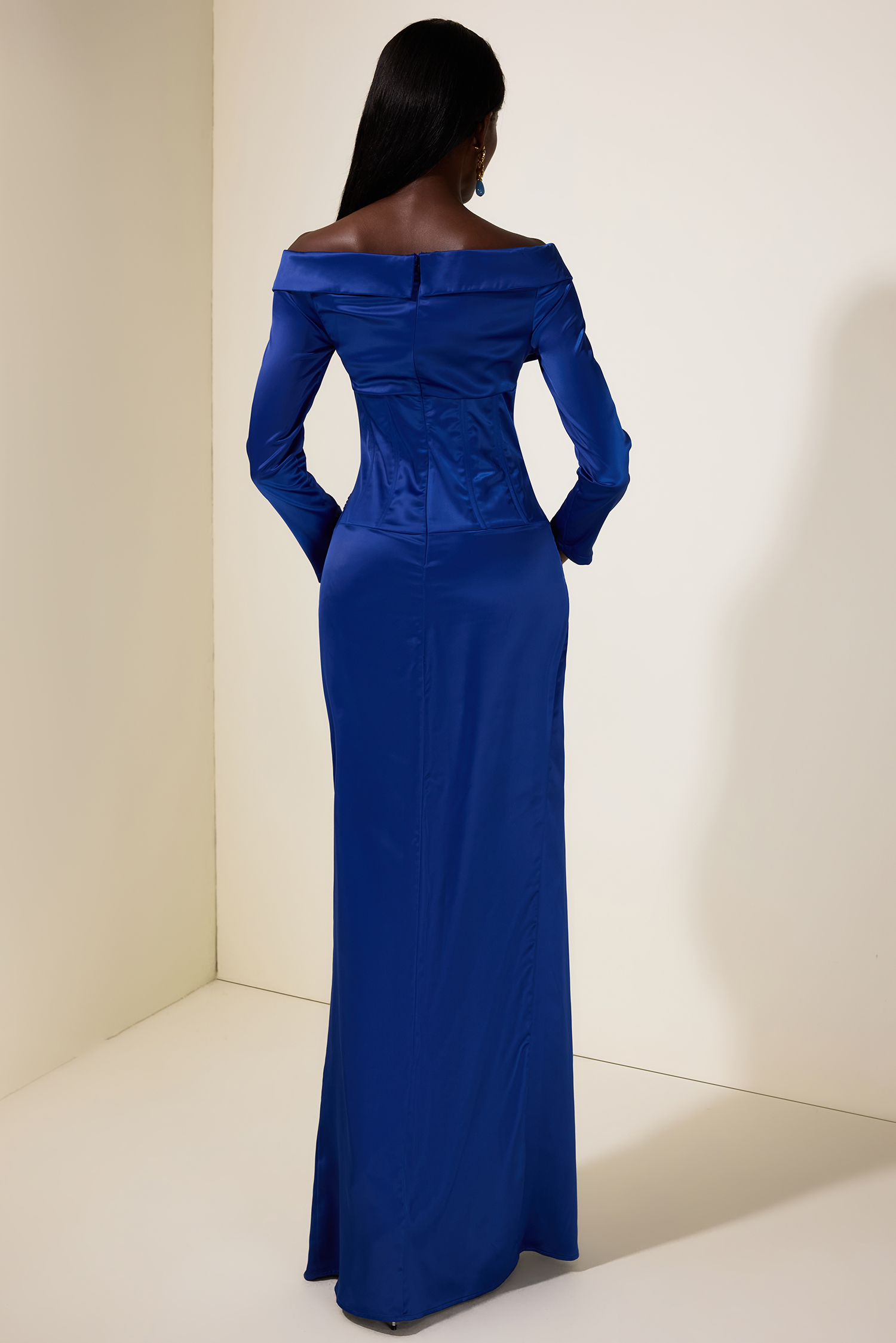 Satin Knotted Off Shoulder Maxi Dress