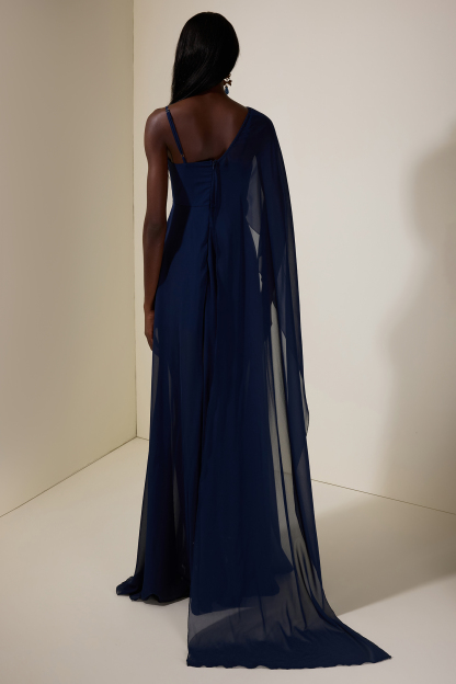 Chiffon Skew Collar Cape Sleeve Maxi Dress