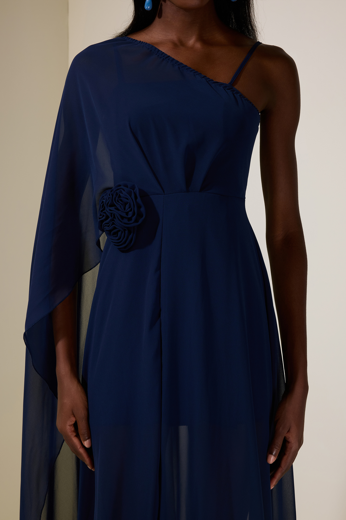 Chiffon Skew Collar Cape Sleeve Maxi Dress