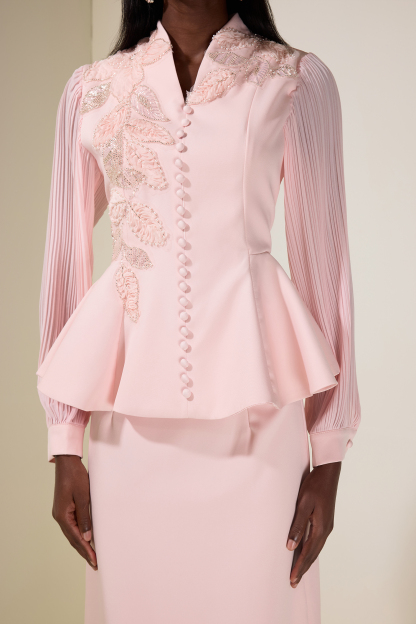 Embroidered Single Breasted Top & Midi Skirt Set