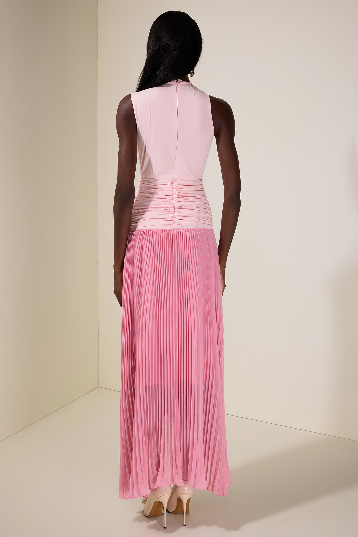 Jersey Splicing Chiffon Pleated Midi Dress