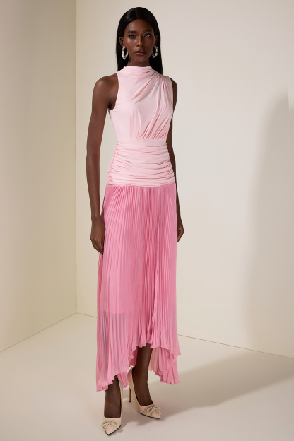 Jersey Splicing Chiffon Pleated Midi Dress