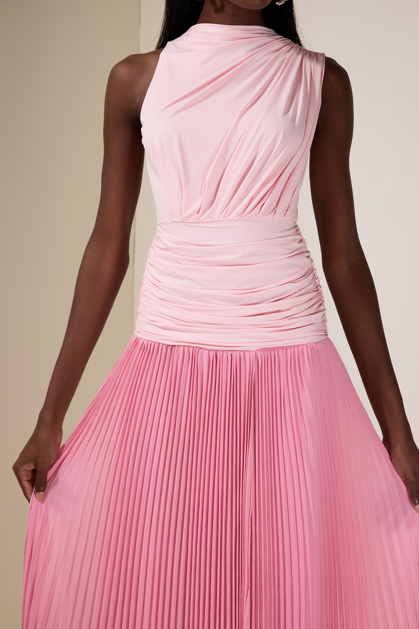 Jersey Splicing Chiffon Pleated Midi Dress