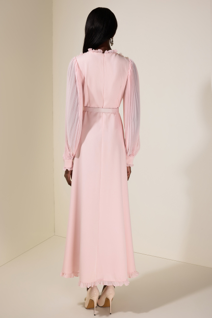 3D Flower Pleated Midi Dress With Belt