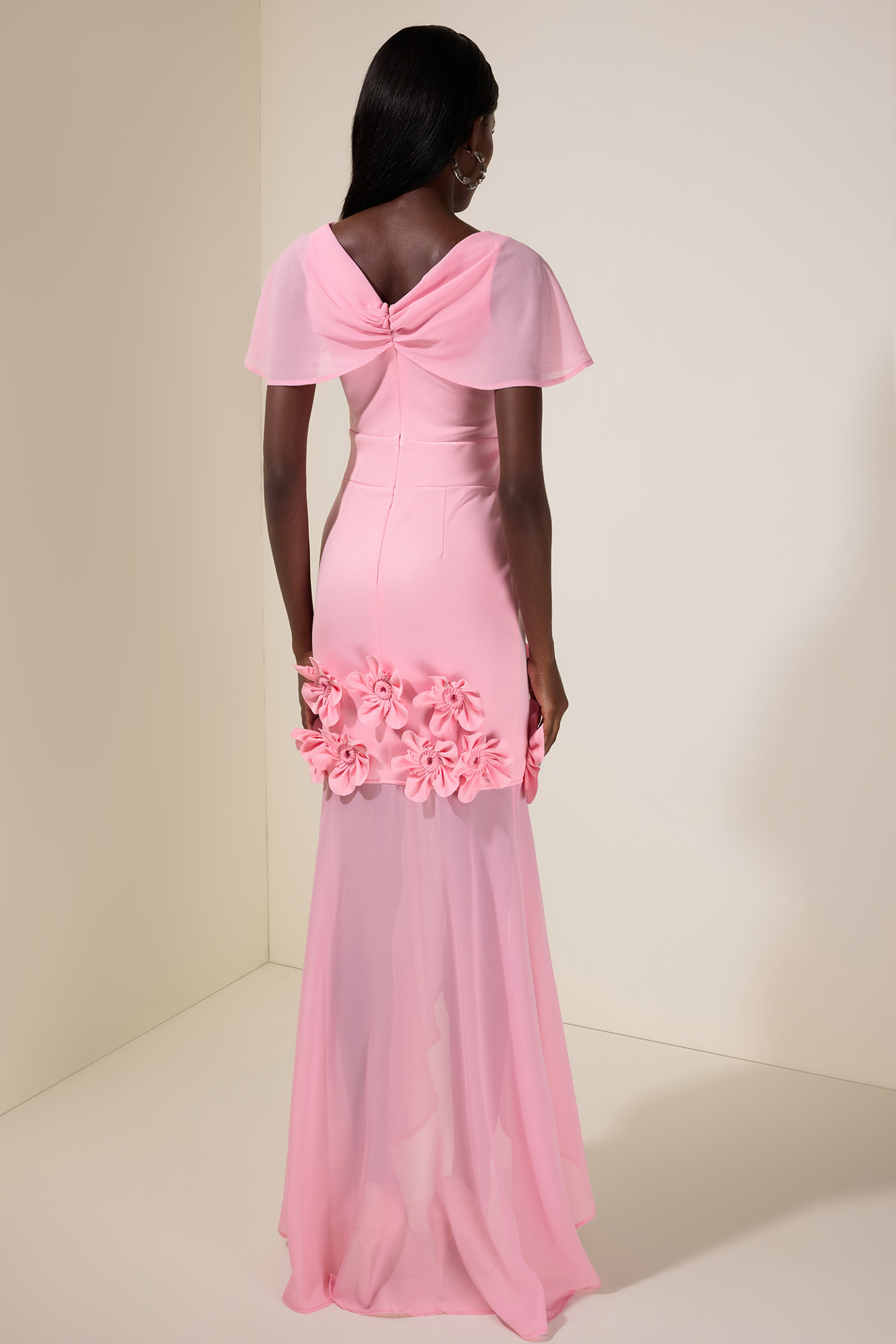 Solid 3D Flower Cut-Out Midi Dress