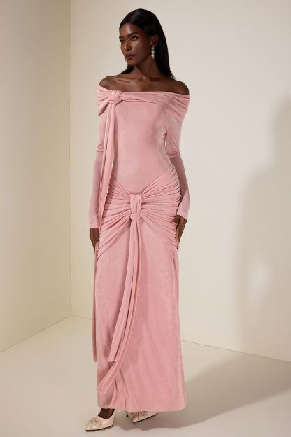 Jersey Knotted Off-Shoulder Maxi Dress