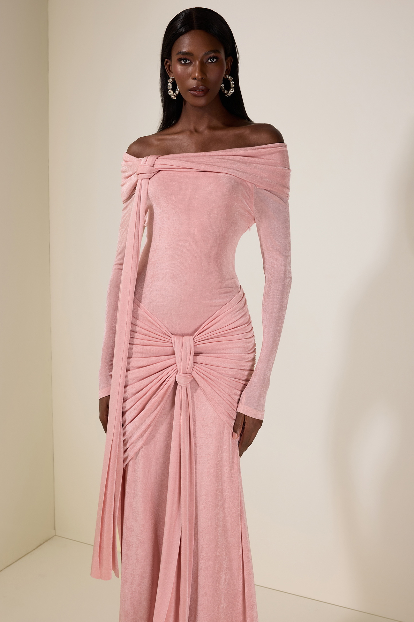 Jersey Knotted Off-Shoulder Maxi Dress