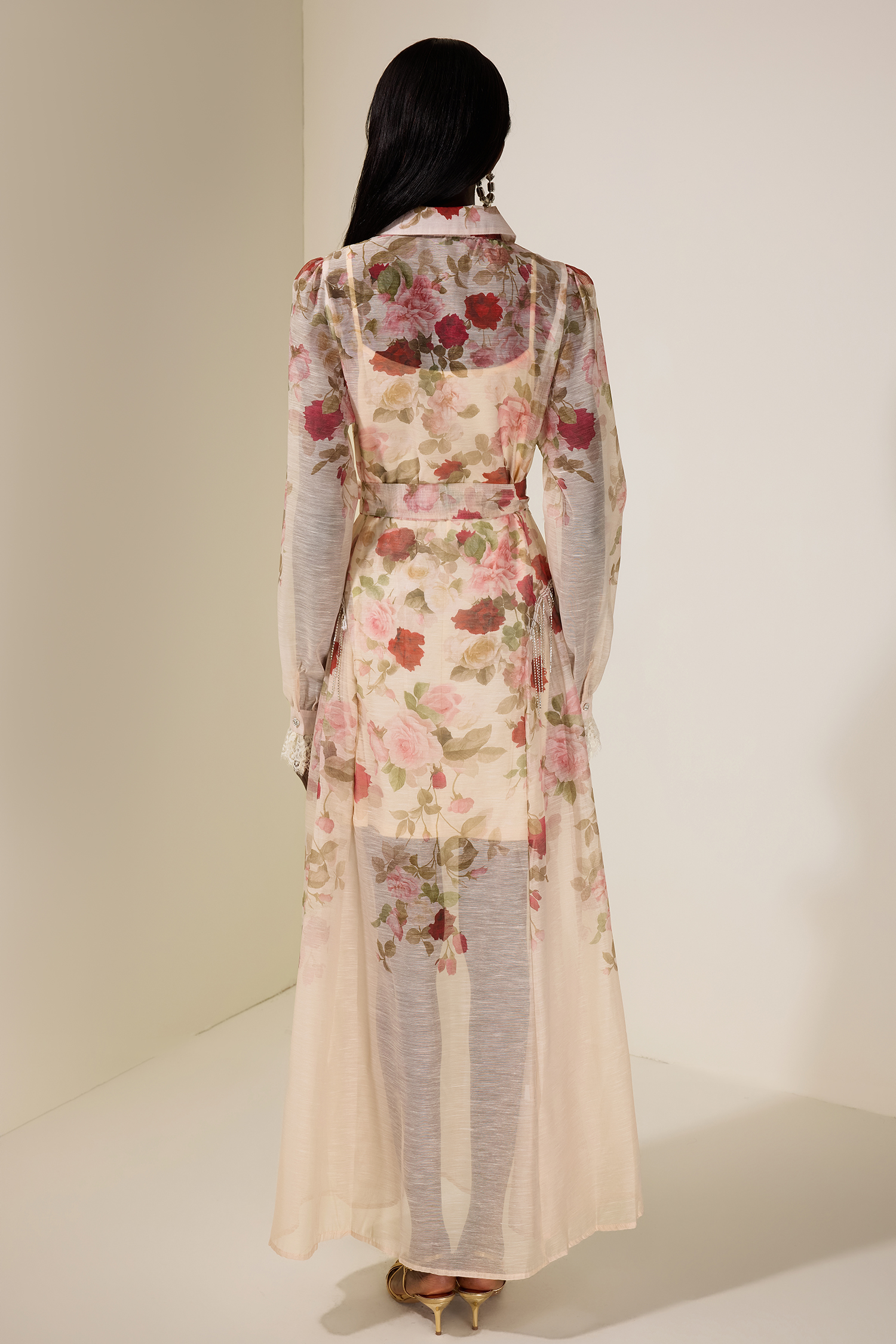 Floral Lace Midi Dress With Belt