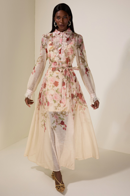 Floral Lace Midi Dress With Belt