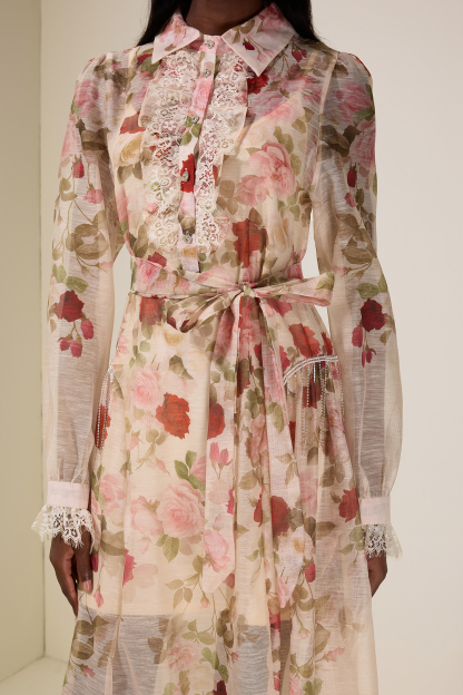 Floral Lace Midi Dress With Belt