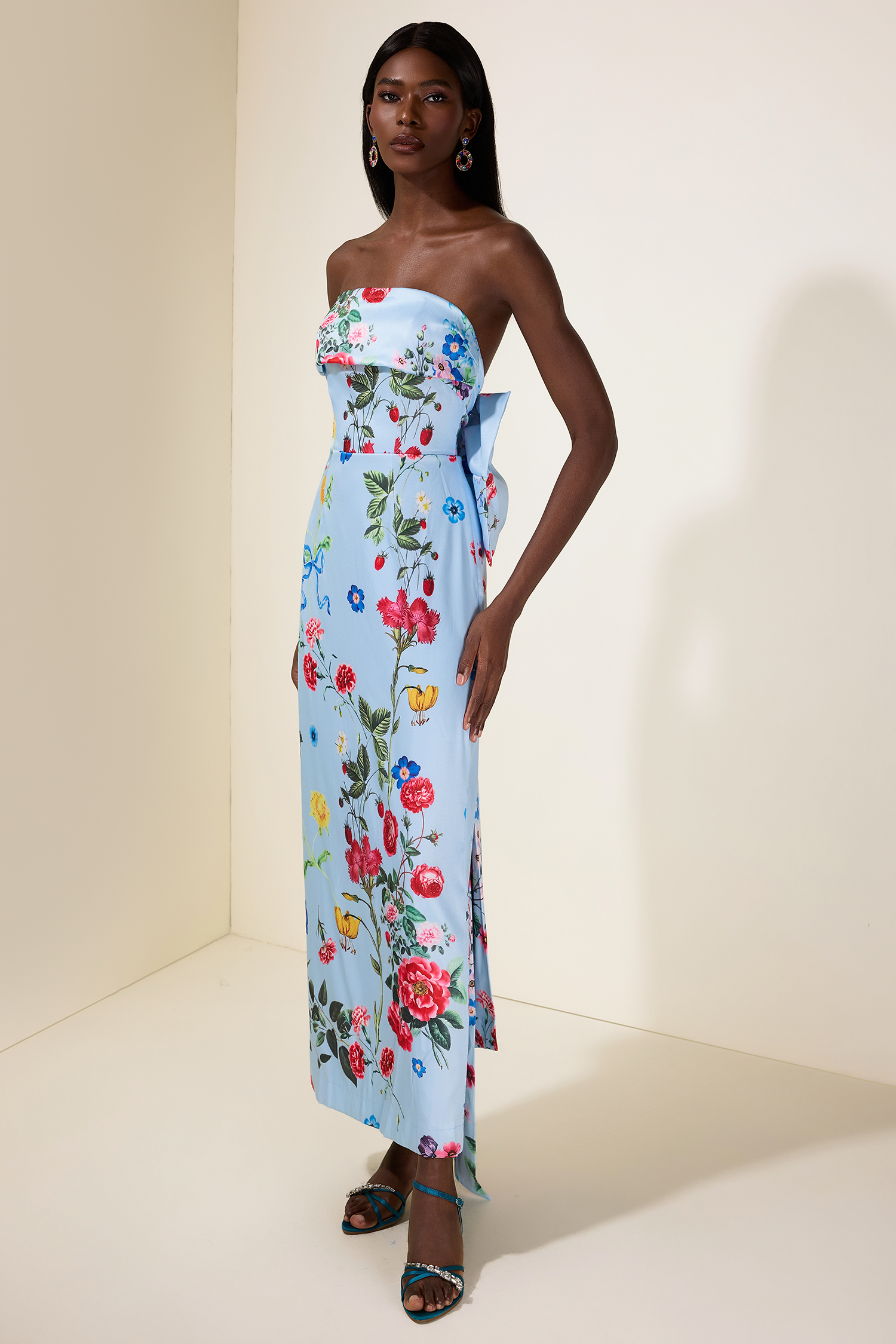 Bow Floral Off-Shoulder Midi Dress