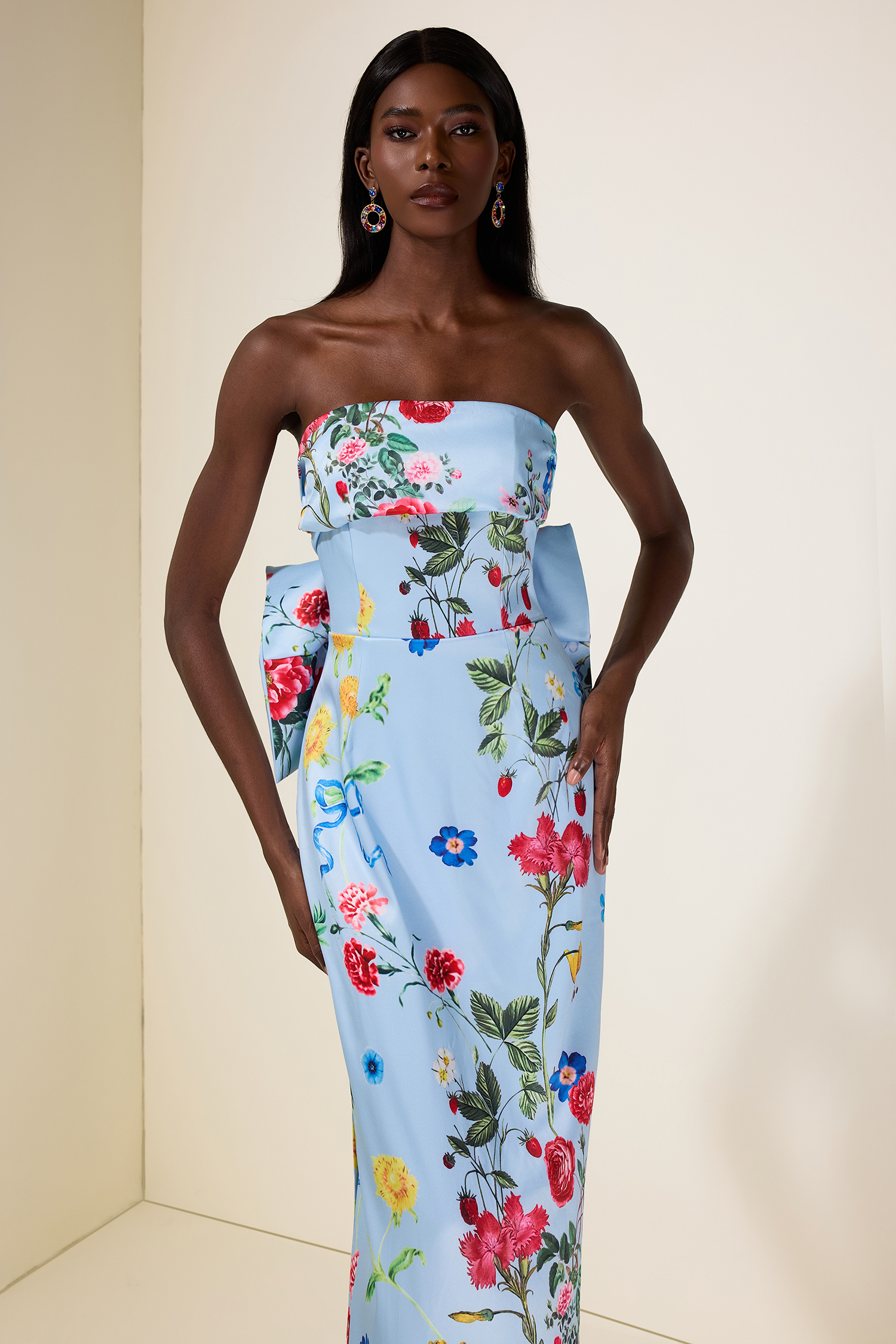 Bow Floral Off-Shoulder Midi Dress