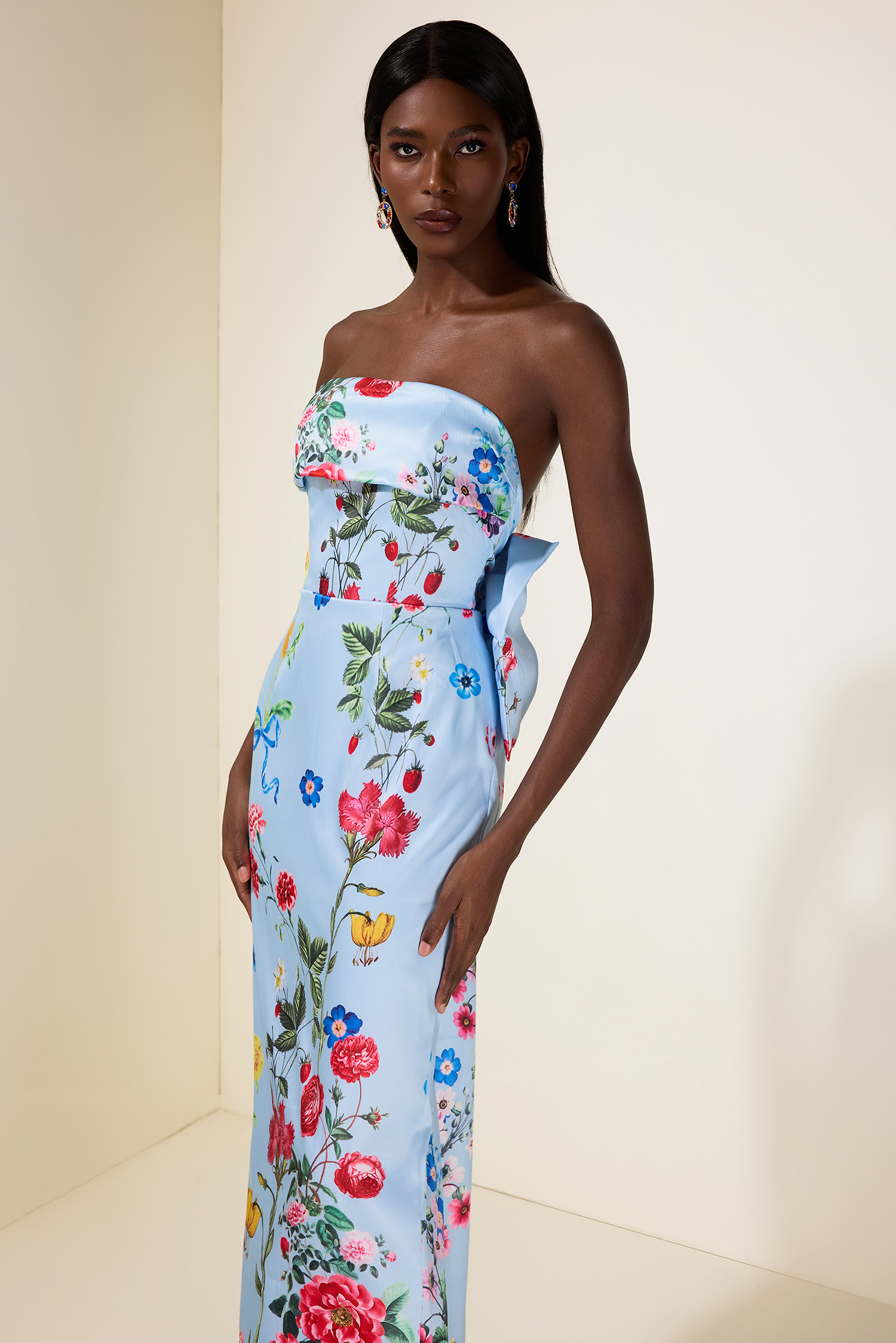 Bow Floral Off-Shoulder Midi Dress