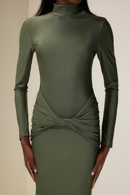 Jersey Knotted Stand Collar Maxi Dress