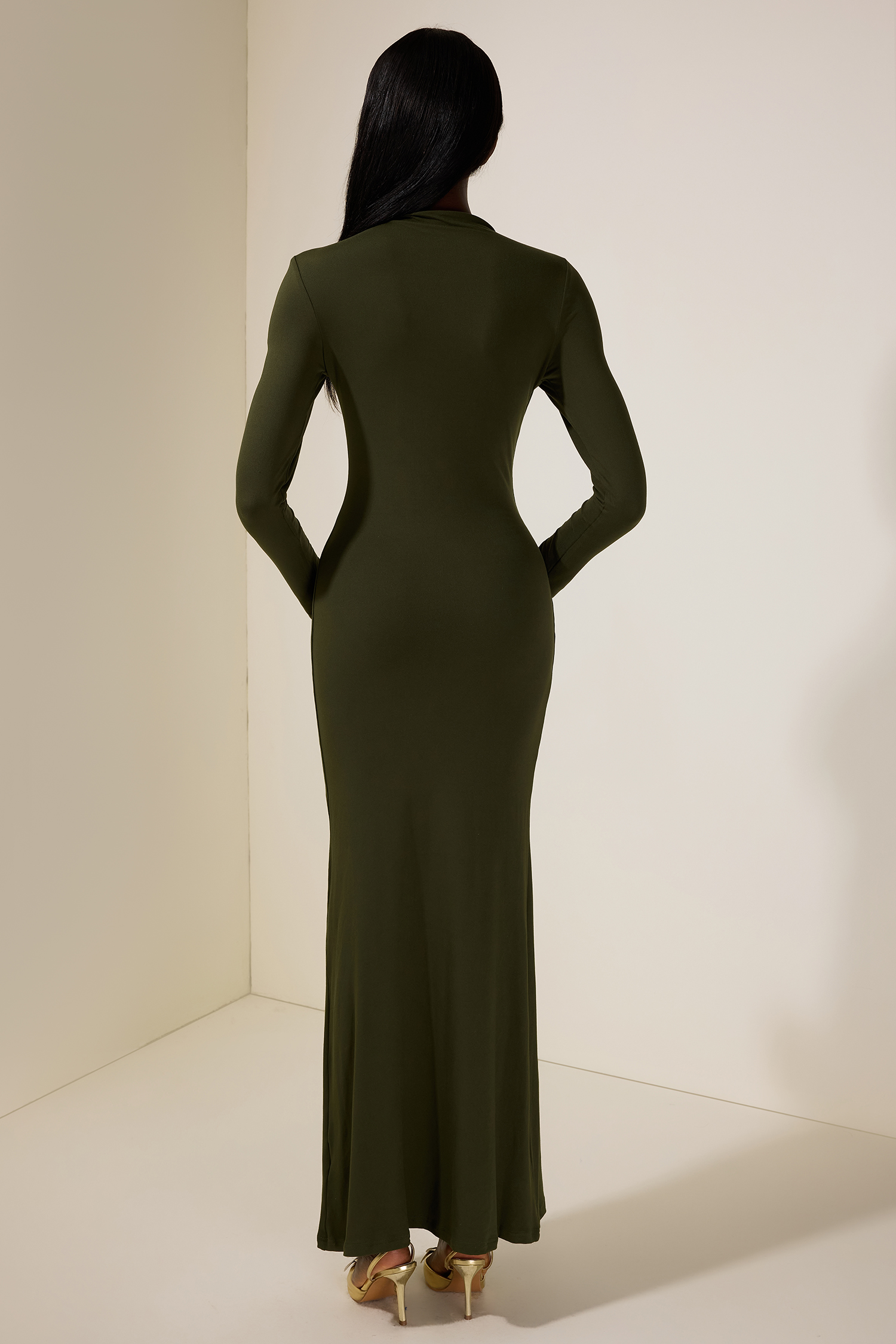 Jersey Metal Decorations Long Sleeve Maxi Dress