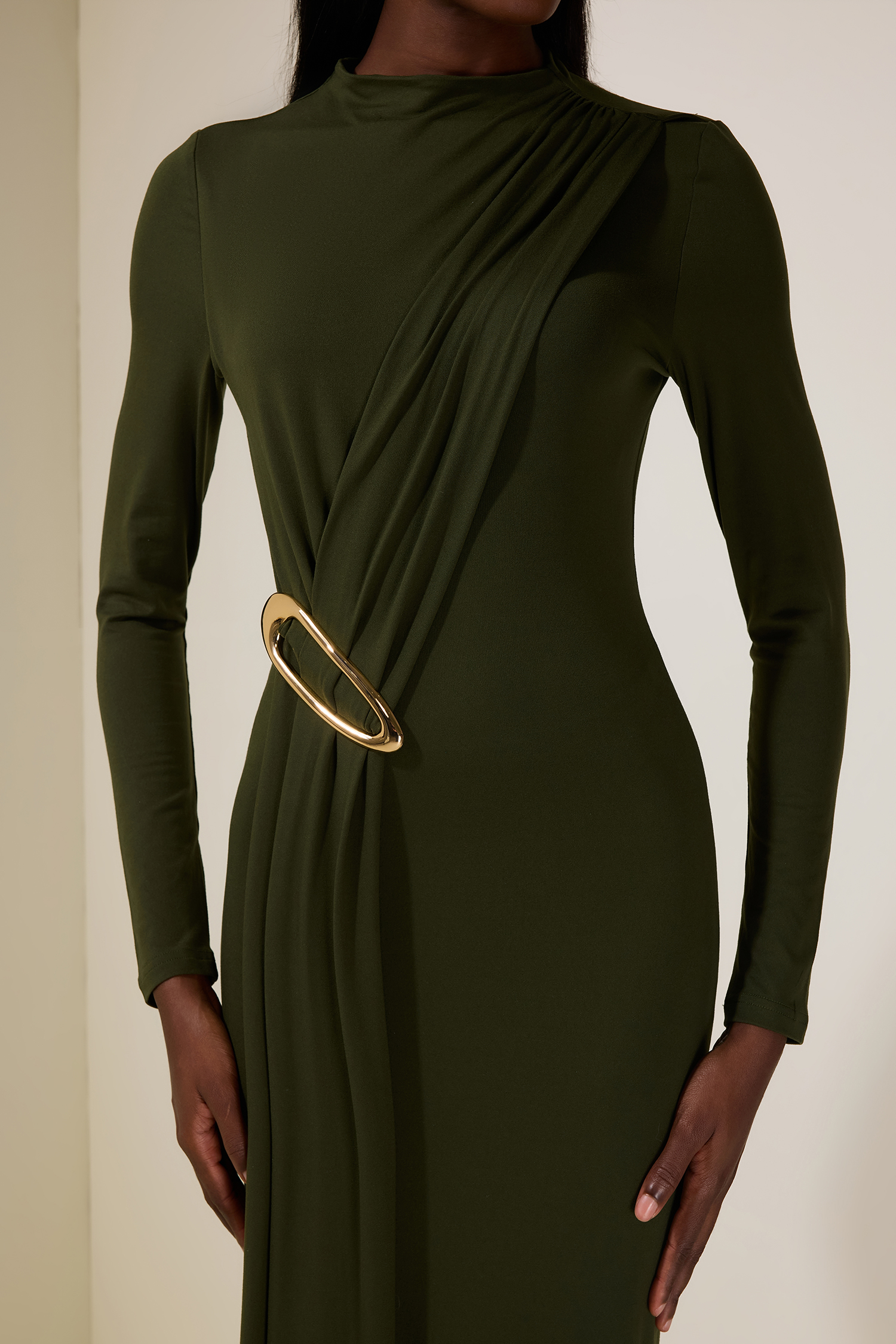 Jersey Metal Decorations Long Sleeve Maxi Dress