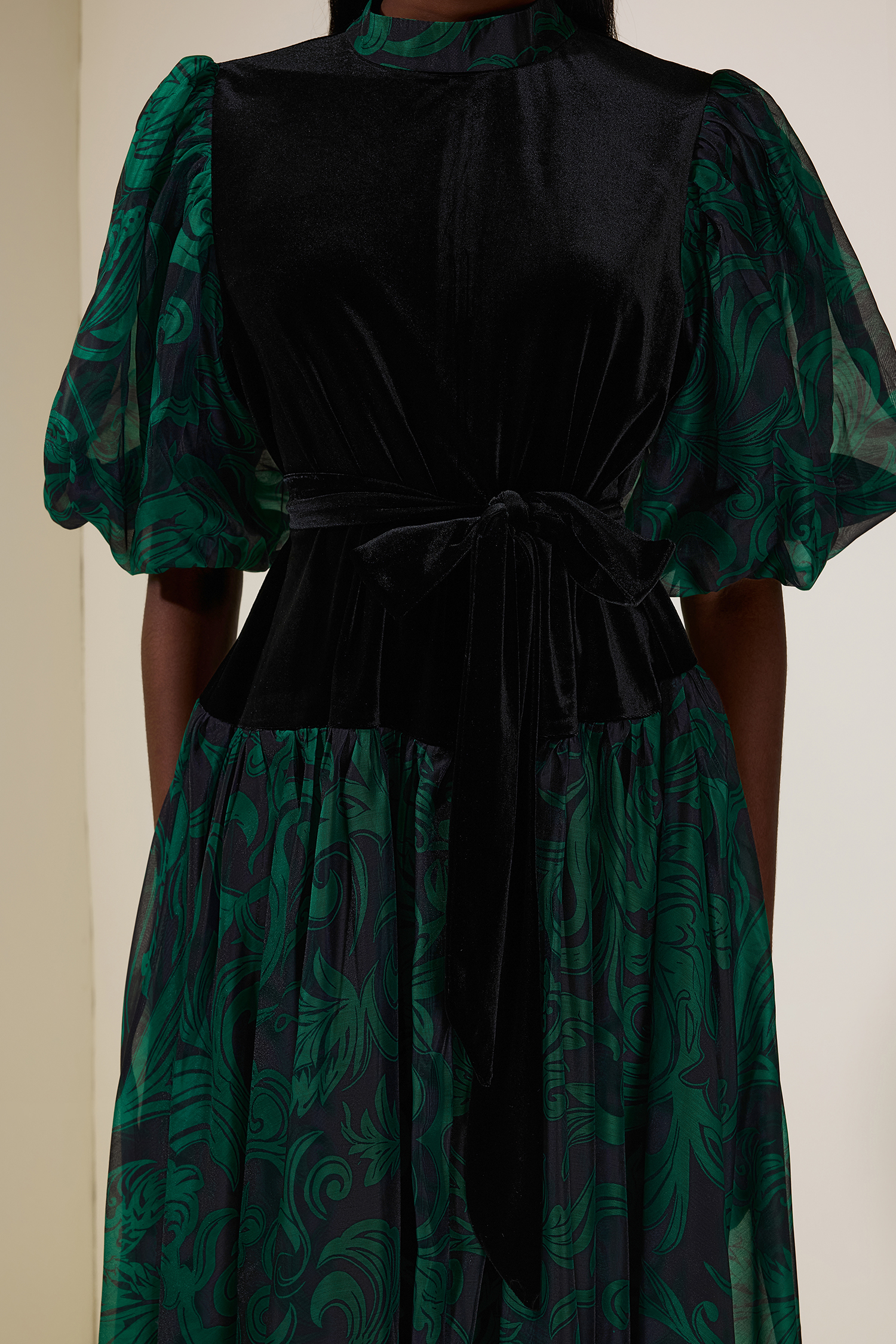 Abstract Print Splicing Velvet Midi Dress