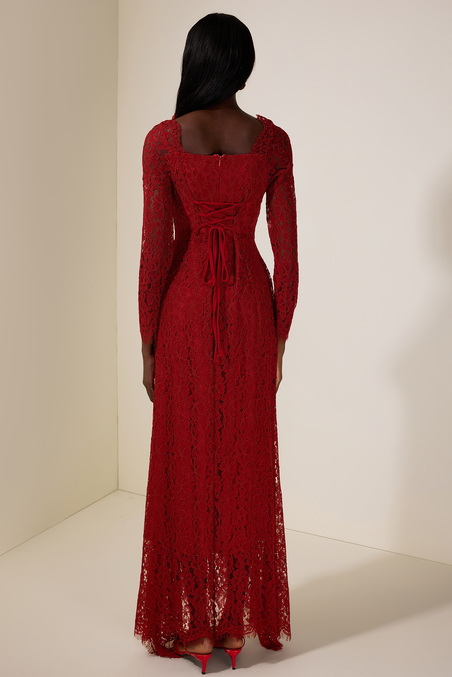 Lace Corset Long Sleeve Maxi Dress