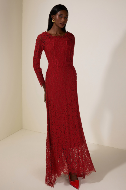 Lace Corset Long Sleeve Maxi Dress