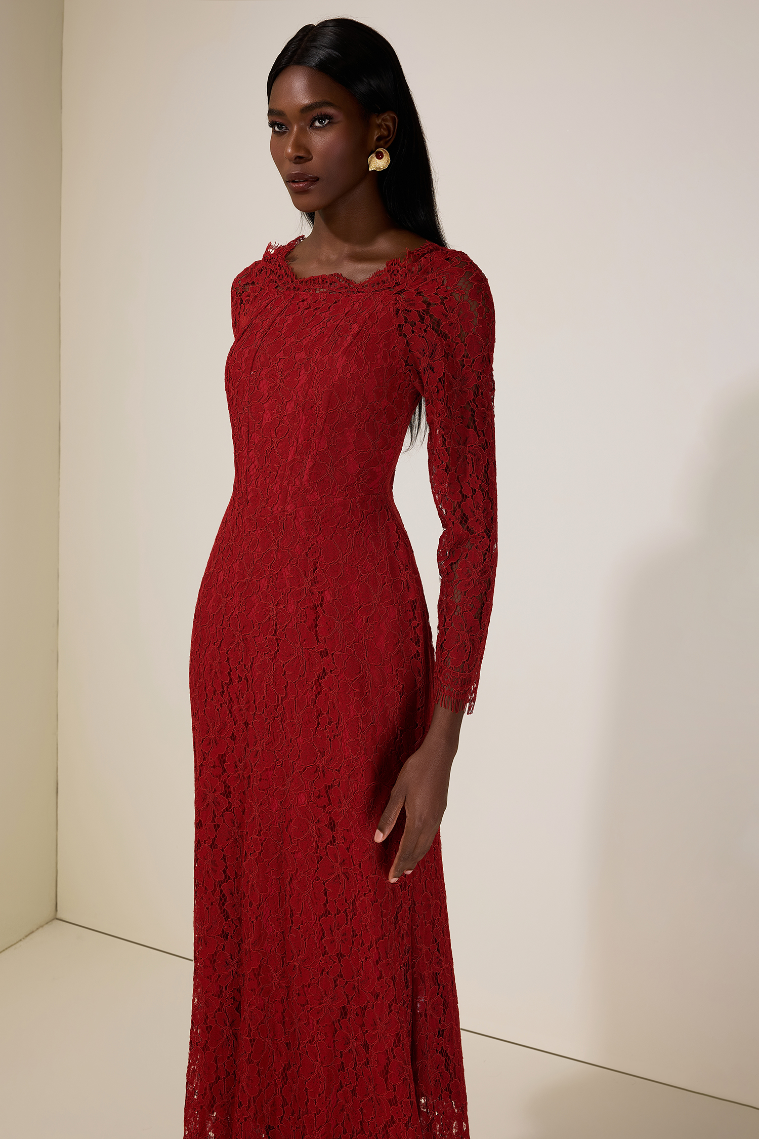 Lace Corset Long Sleeve Maxi Dress
