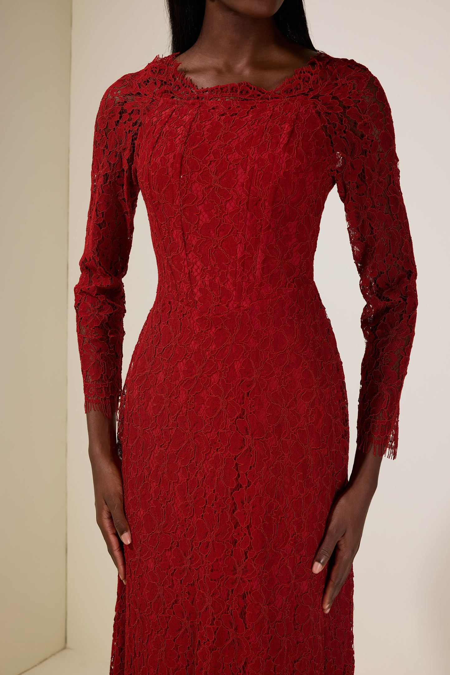 Lace Corset Long Sleeve Maxi Dress