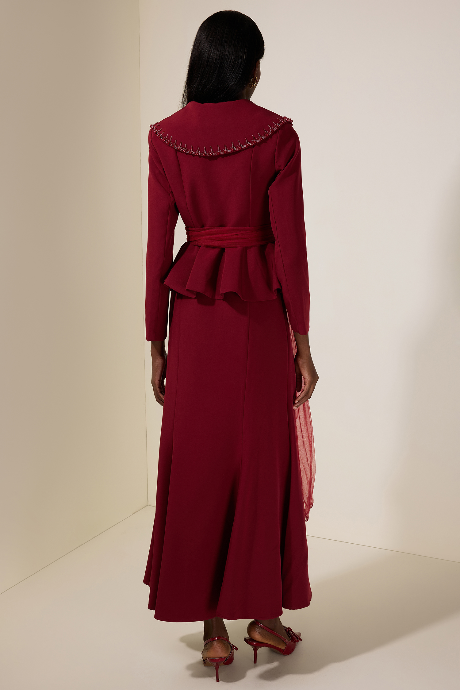 Solid V-Neck Maxi Dress With Rivet Outerwear