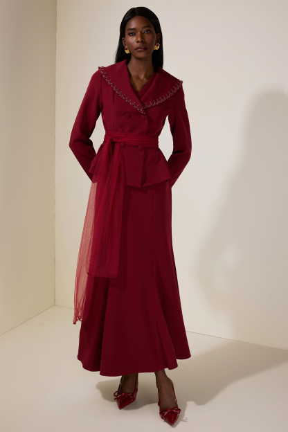 Solid V-Neck Maxi Dress With Rivet Outerwear