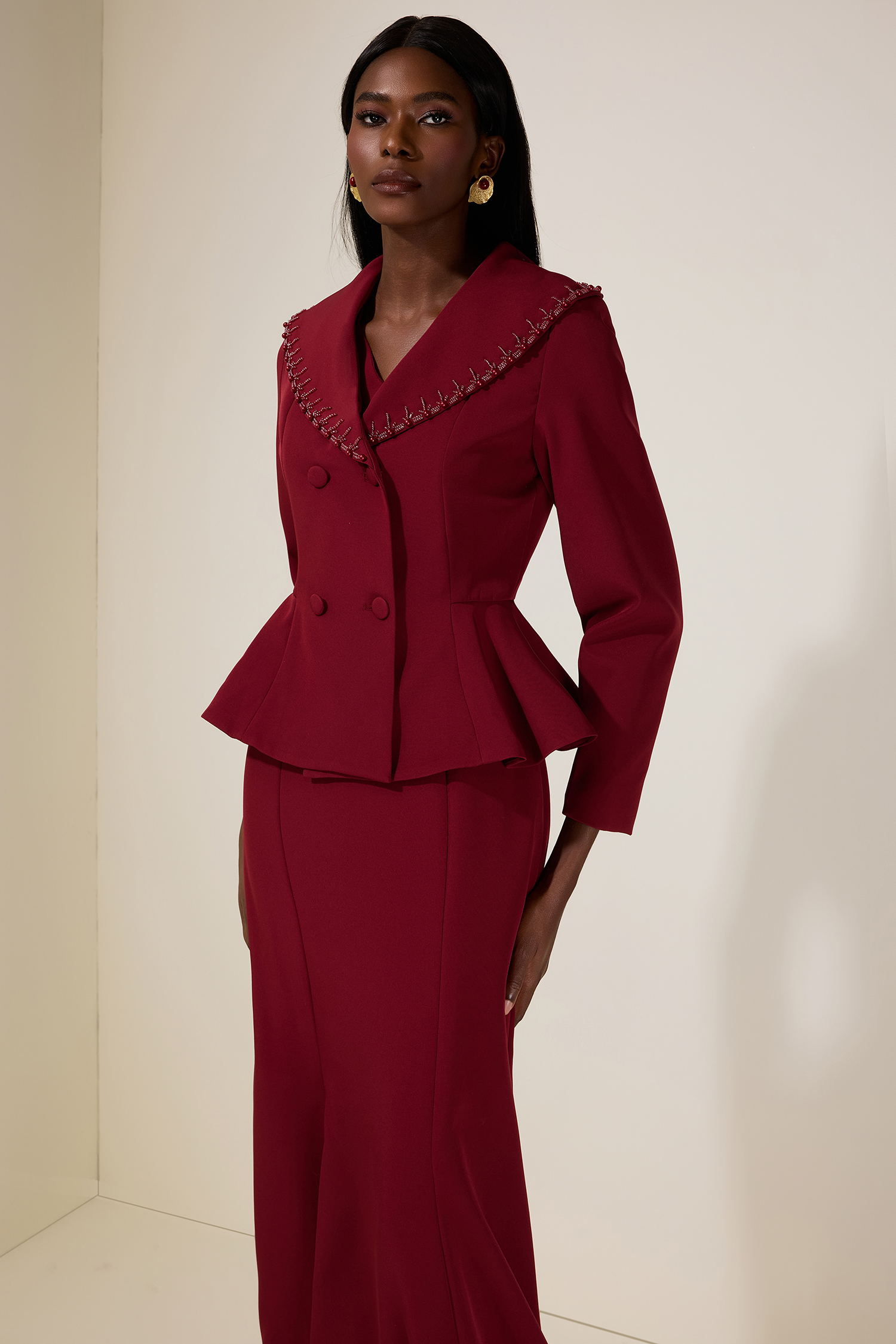 Solid V-Neck Maxi Dress With Rivet Outerwear